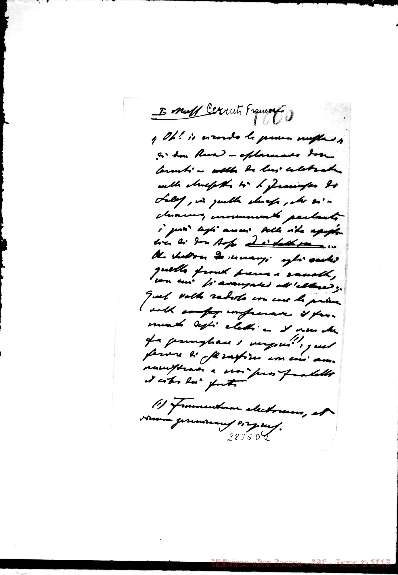 Fotogramma D 2 — Cerruti Francesco, SDB: Appunti