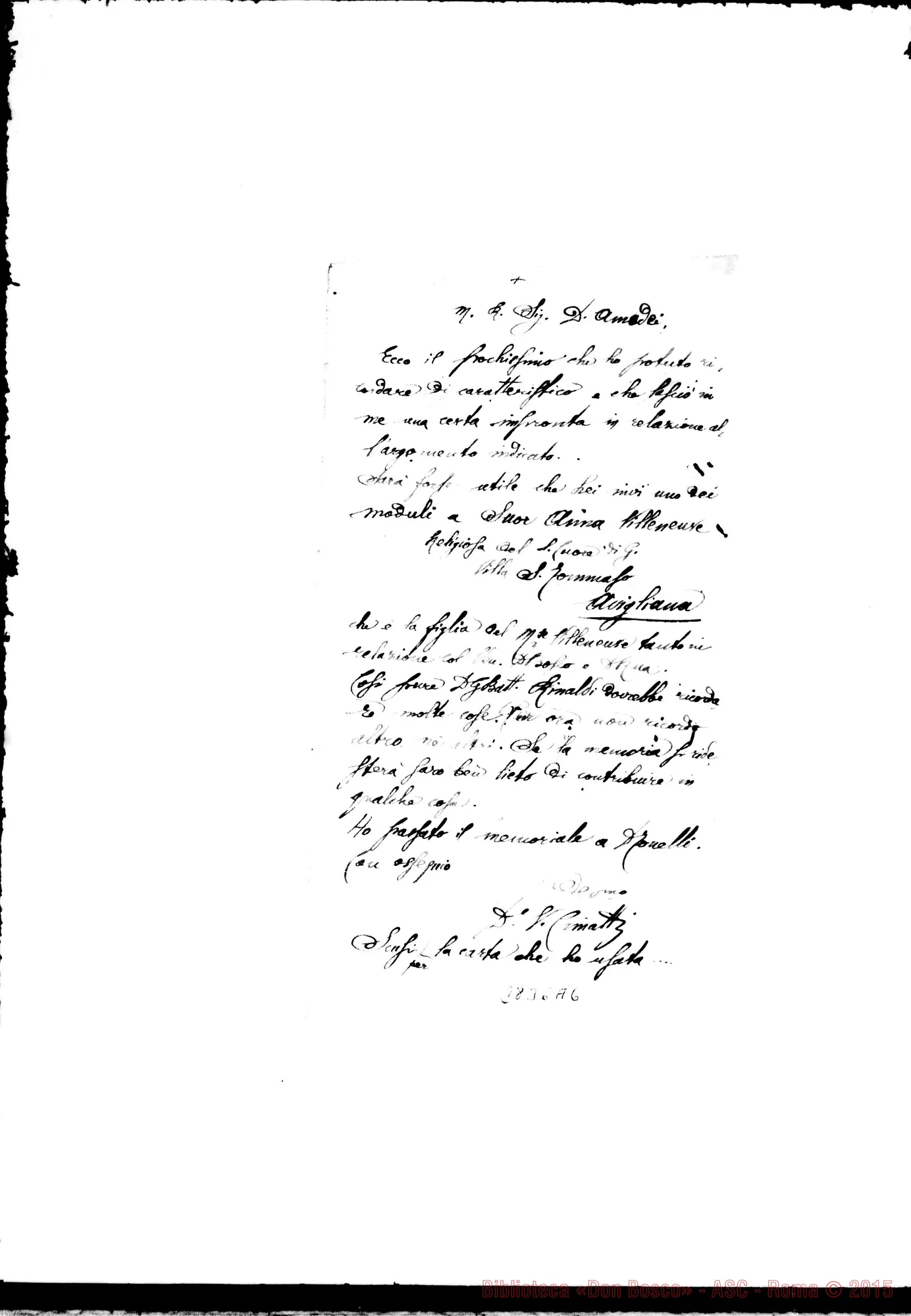 Fotogramma A 6 — Cimatti Vincenzo, SDB: Lettera A D. Amadei