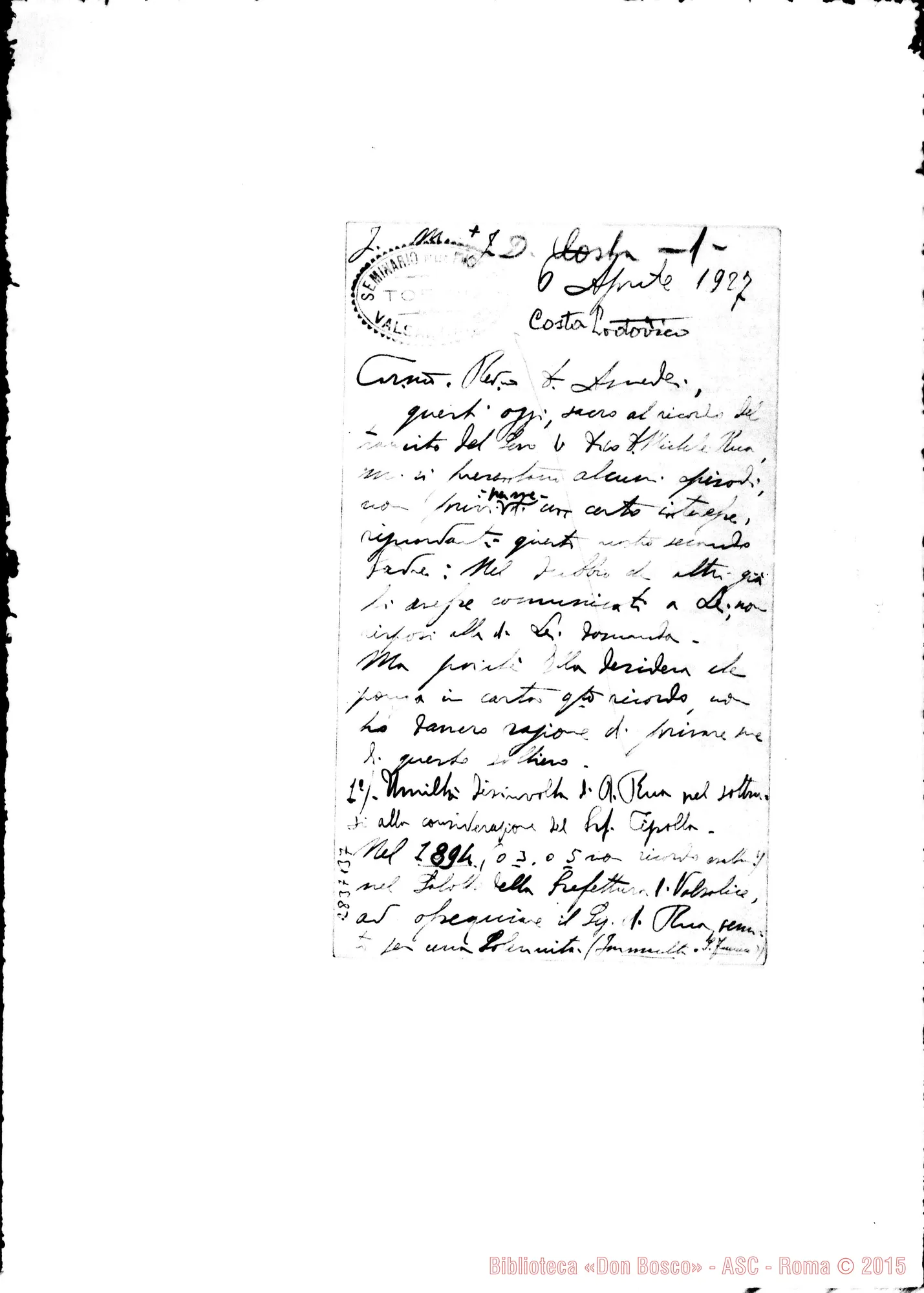 Fotogramma B 7 — Costa Lodovico, SDB: Lettera A D. Amadei su D. Rua