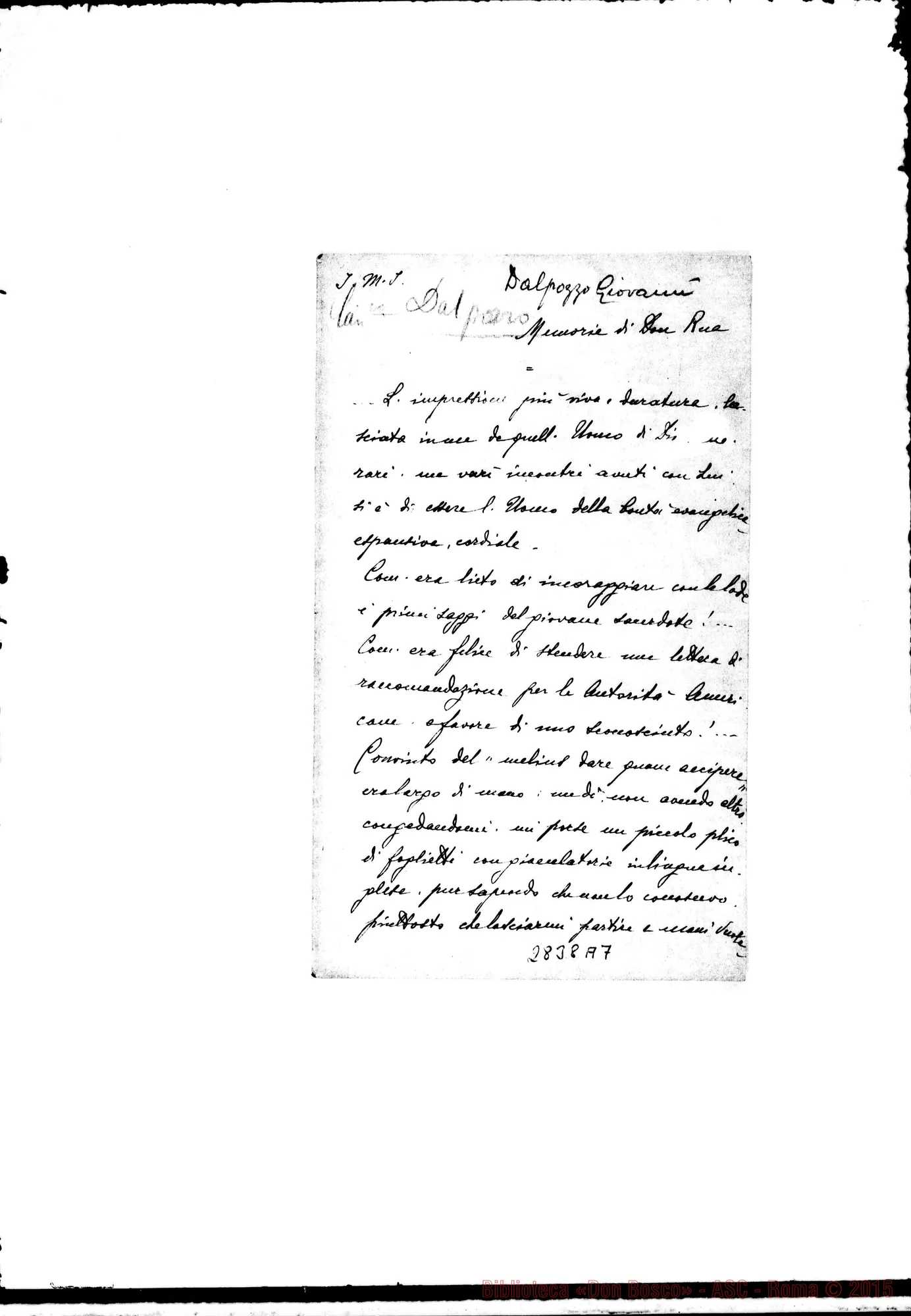 Fotogramma A 7 — Dalpozzo Giovanni, can.: Memorie di D. Rua