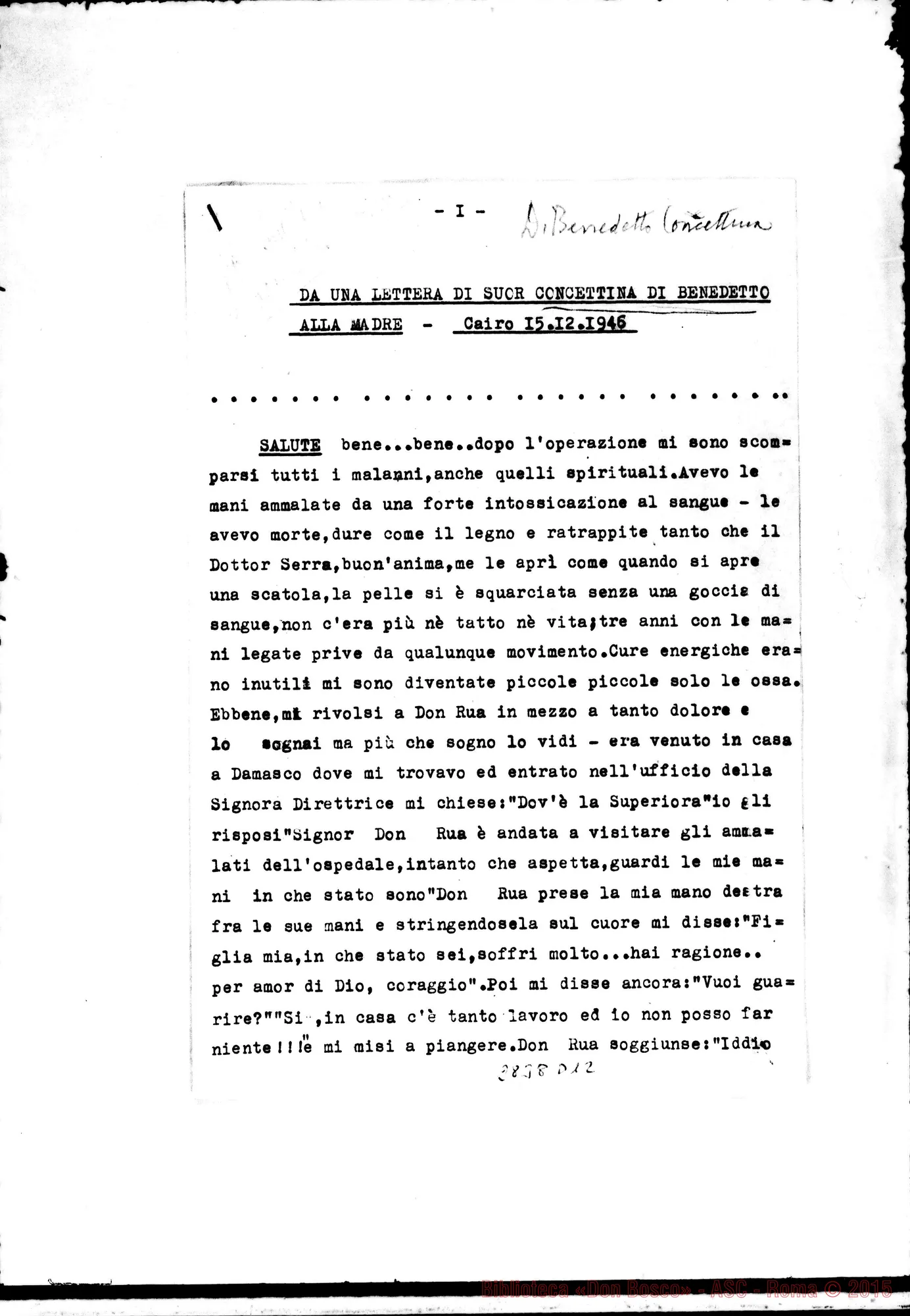 Fotogramma D 12 — Di Benedetto Concettina, suora: Da una lettera alla Madre