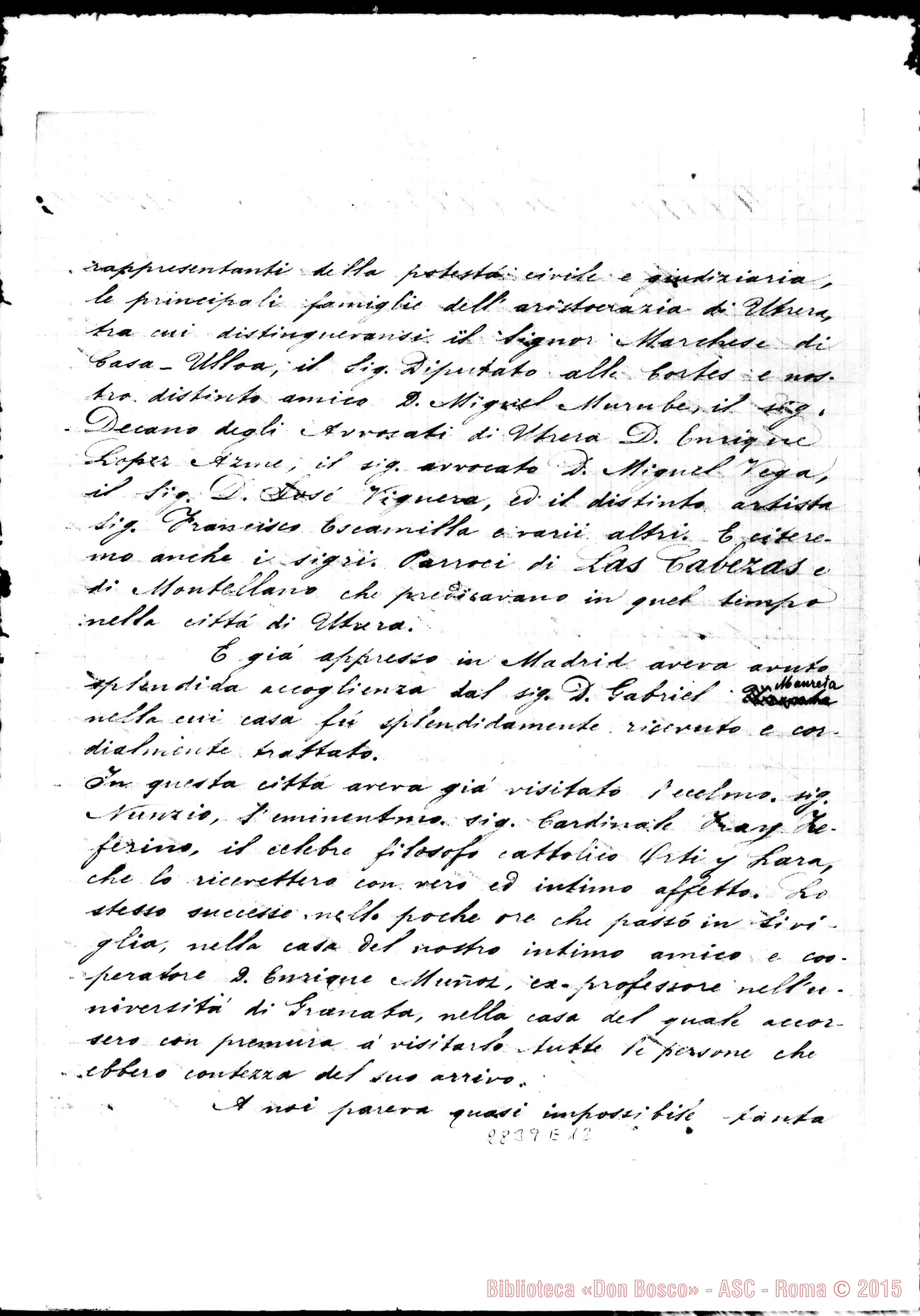 Fotogramma E 12 — Lettera A Molto Rev.do Signore. Per la vita di D. Rua