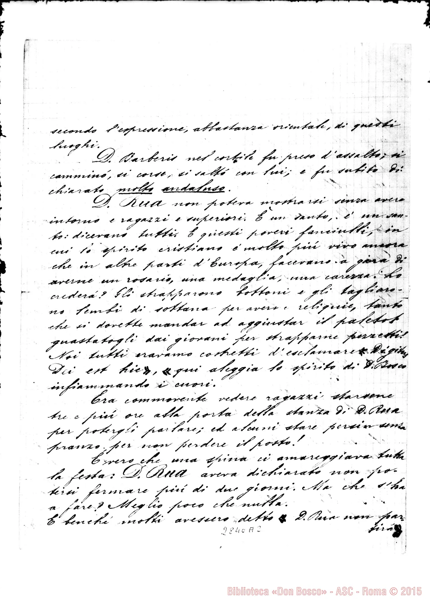 Fotogramma A 2 — Lettera A Molto Rev.do Signore. Per la vita di D. Rua