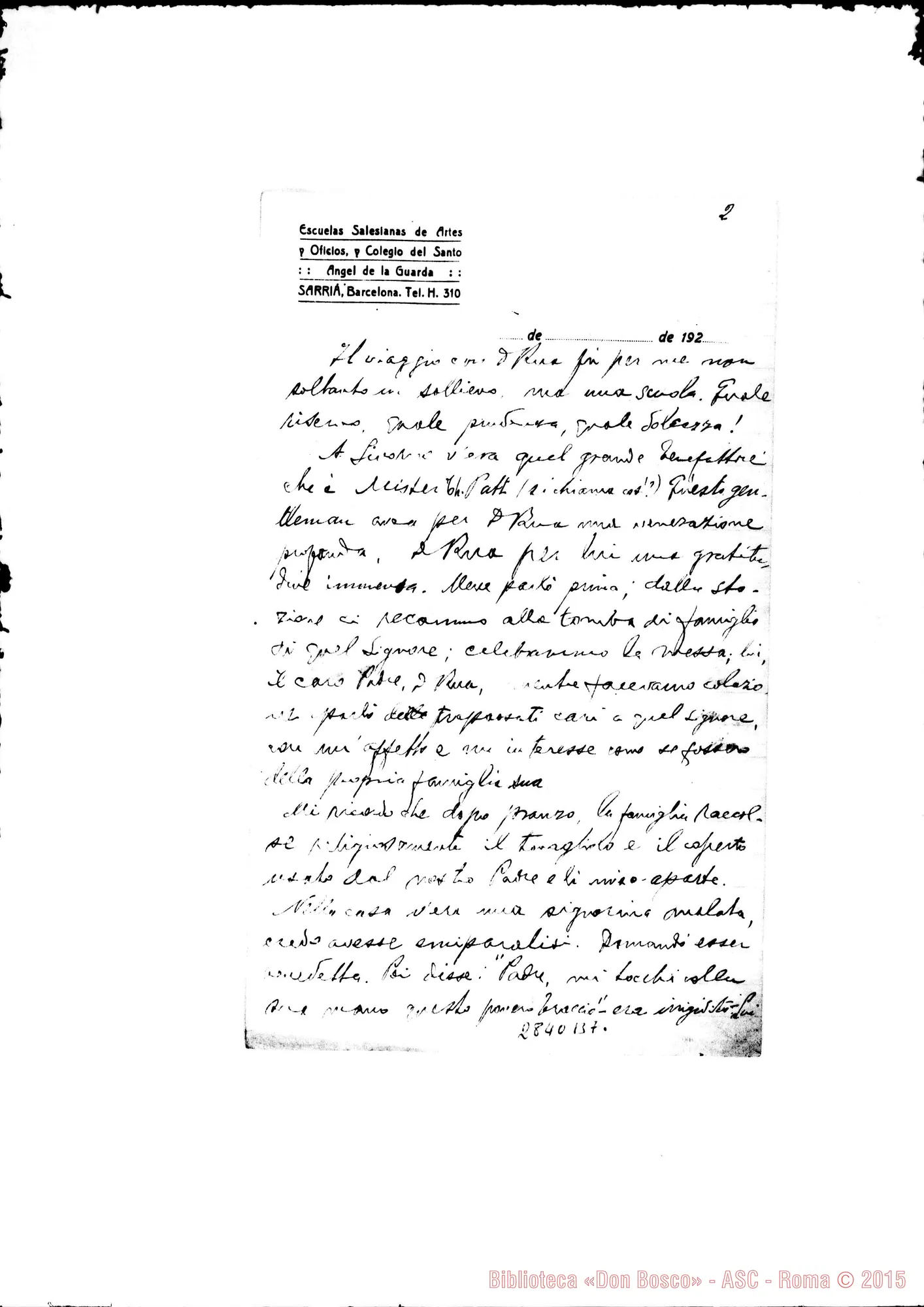 Fotogramma B 7 — Fierro Rodolfo, SDB: Lettera A D. Amadei per la vita di D. Rua. Sarrià, 15-10-1921