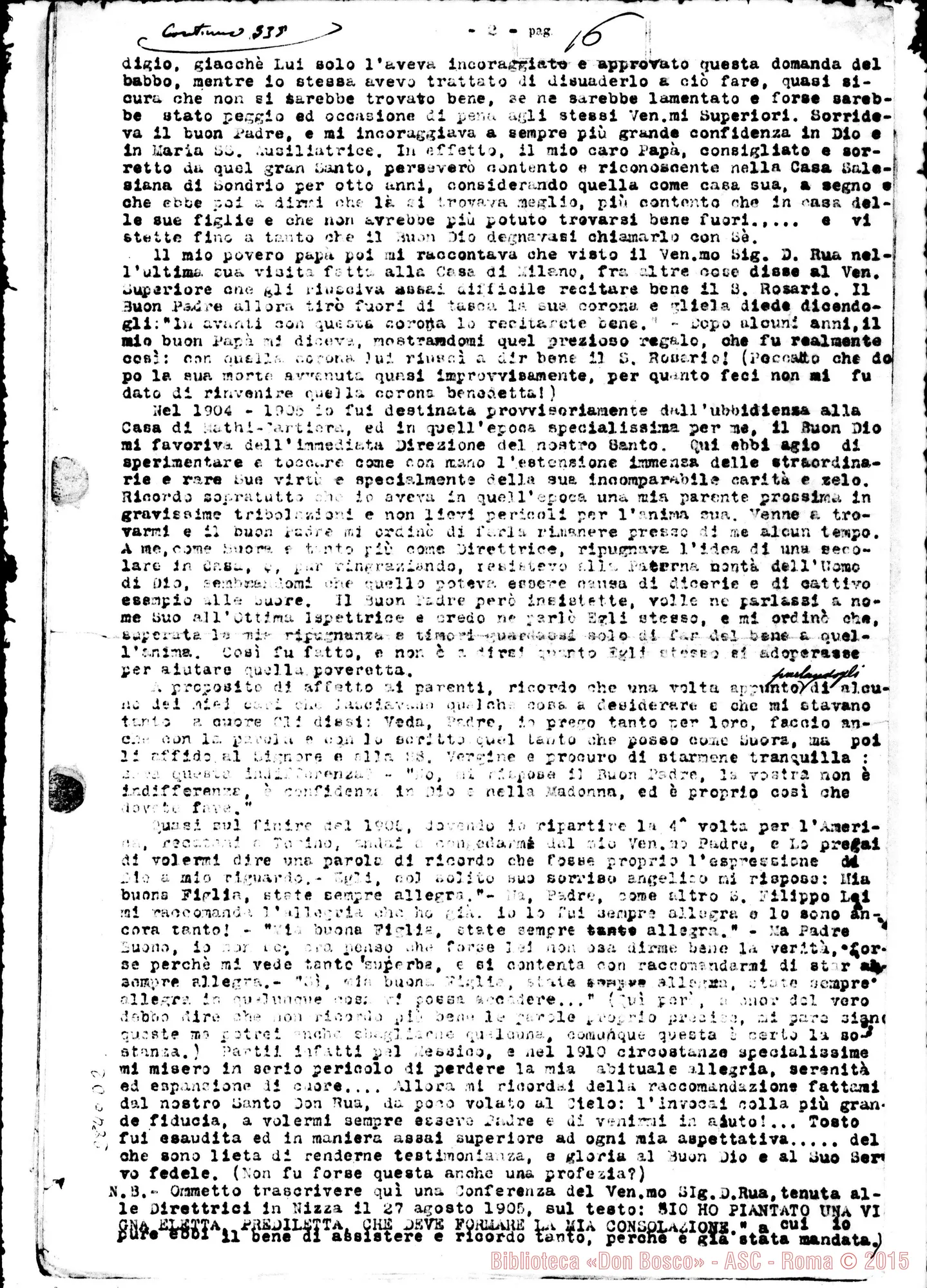 Fotogramma D 2 — FMA: Raccolta fatta da D. Amadei. Sunto di oltre 700 testimonianze di Suore. Copia dt.