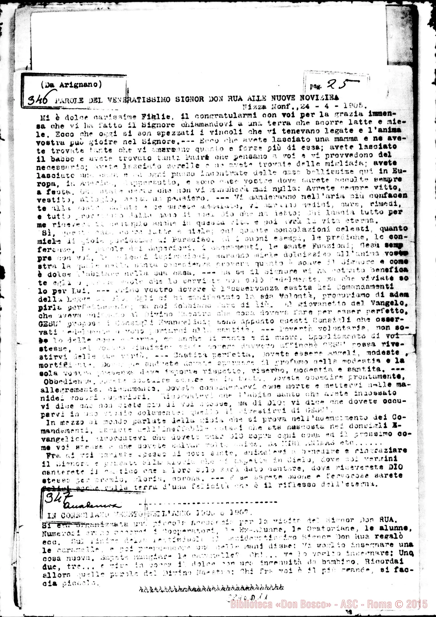 Fotogramma D 11 — FMA: Raccolta fatta da D. Amadei. Sunto di oltre 700 testimonianze di Suore. Copia dt.