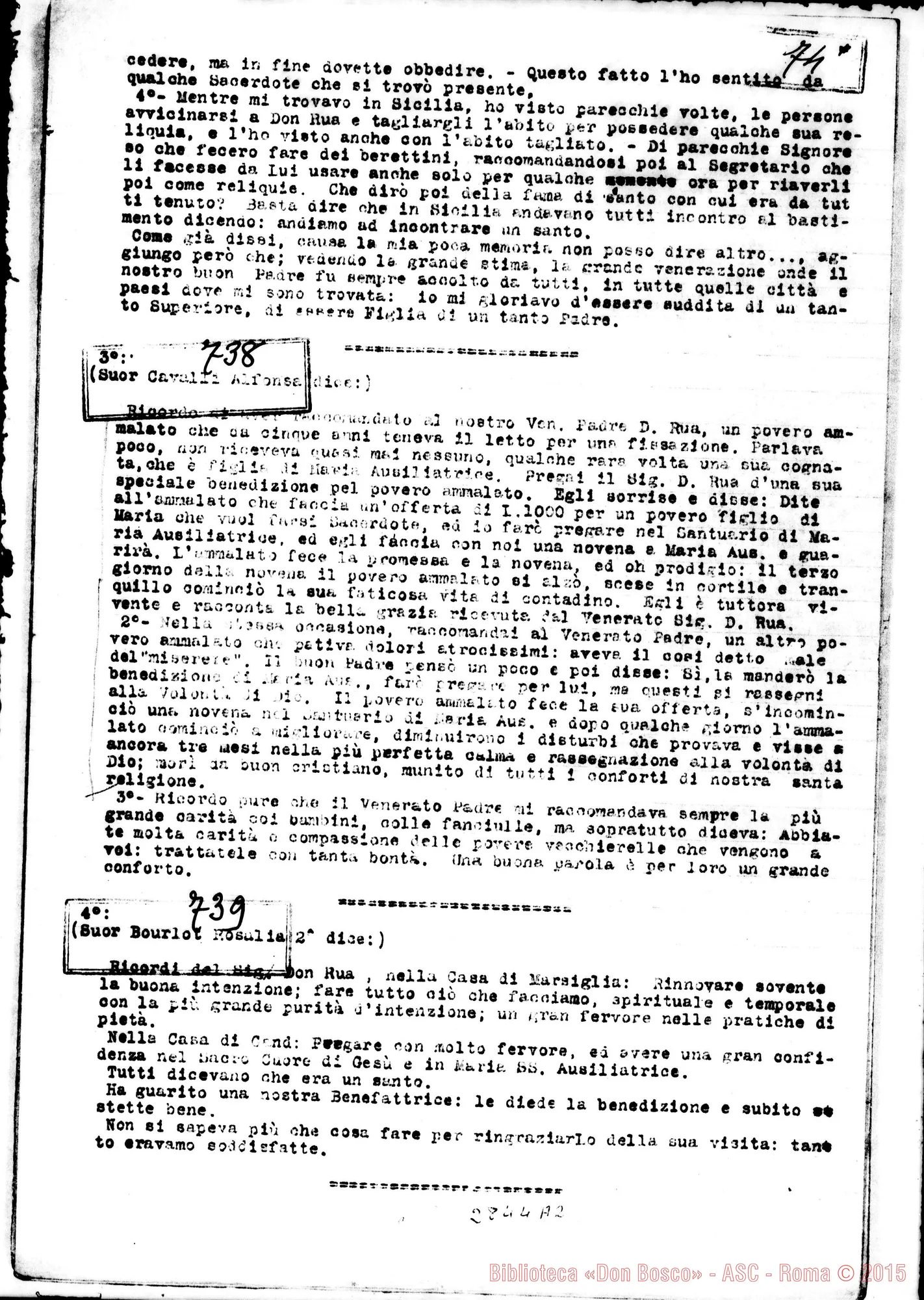 Fotogramma A 2 — FMA: Raccolta fatta da D. Amadei. Sunto di oltre 700 testimonianze di Suore. Copia dt.