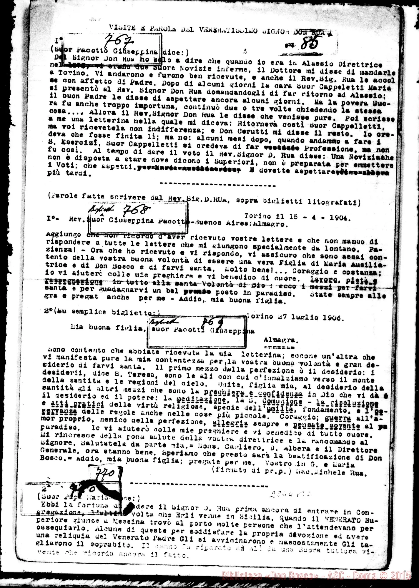 Fotogramma B 2 — FMA: Raccolta fatta da D. Amadei. Sunto di oltre 700 testimonianze di Suore. Copia dt.