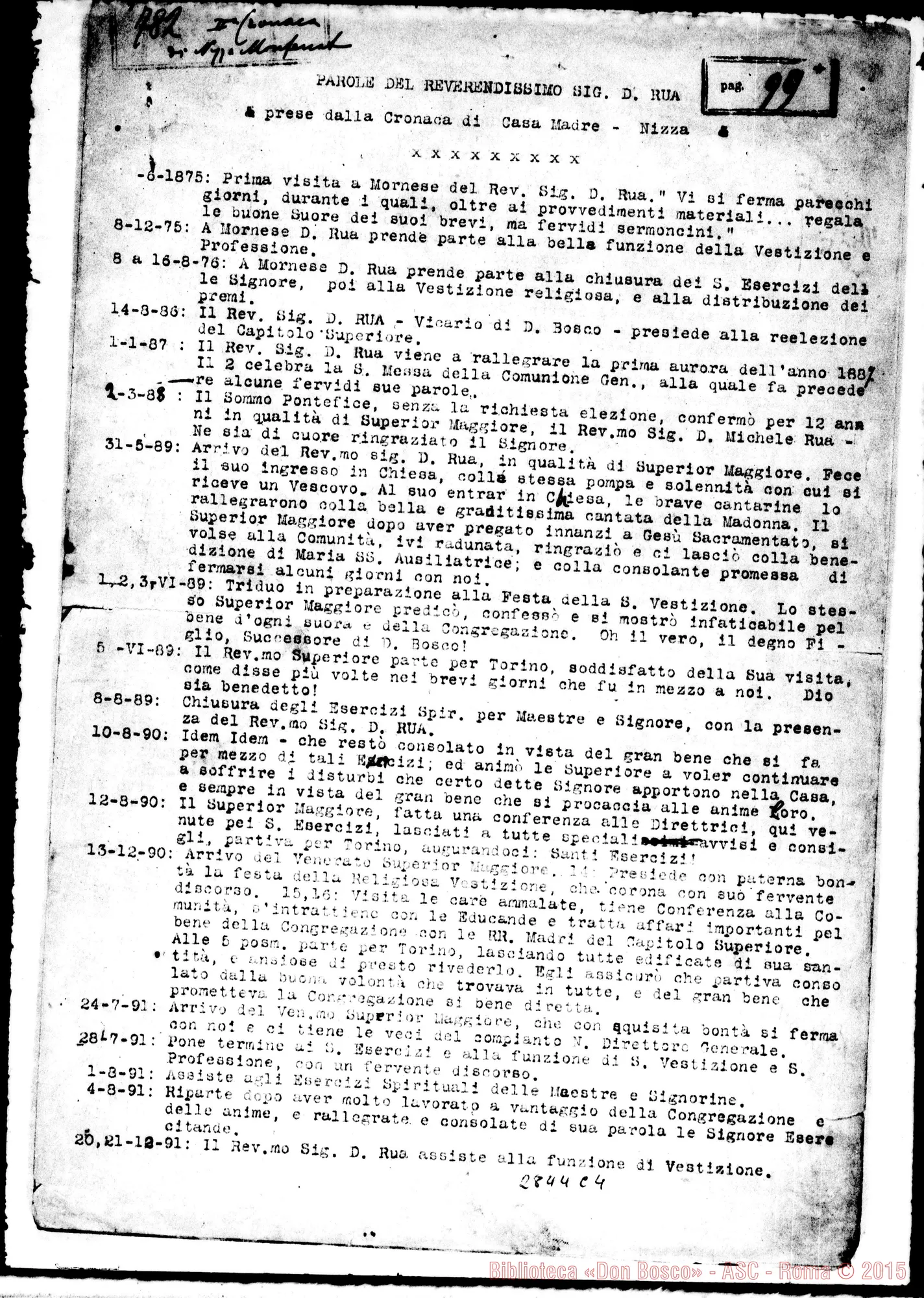 Fotogramma C 4 — FMA: Raccolta fatta da D. Amadei. Sunto di oltre 700 testimonianze di Suore. Copia dt.