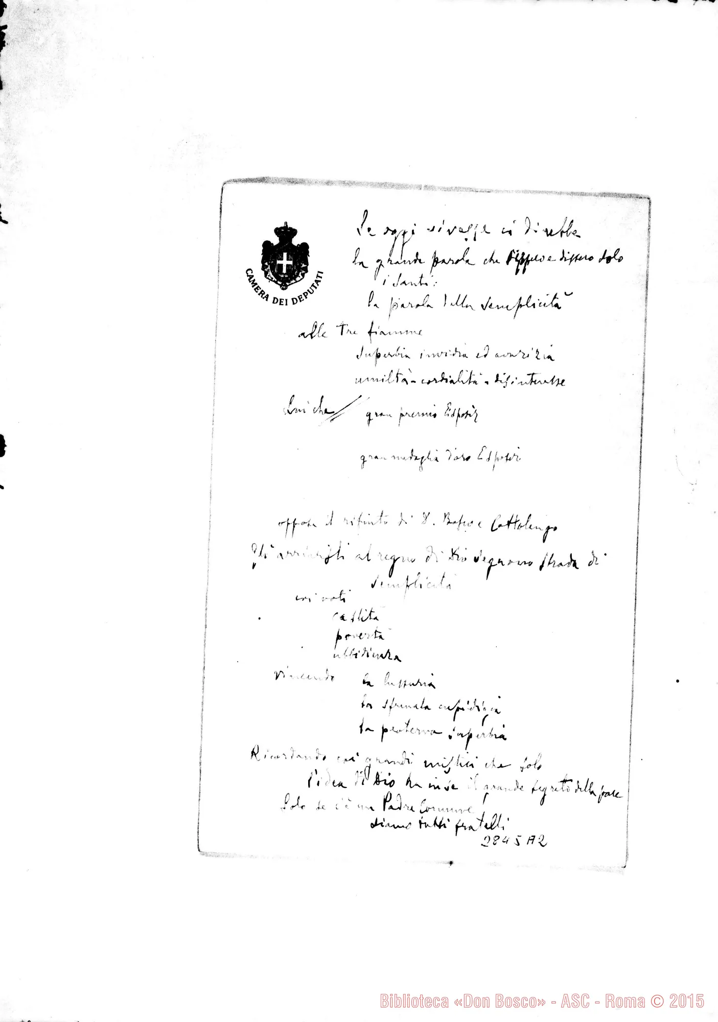 Fotogramma A 2 — Fino Saverio, Avv.: Discorso dell'Awocato alla benedizione della Cappella funeraria di D. Rua