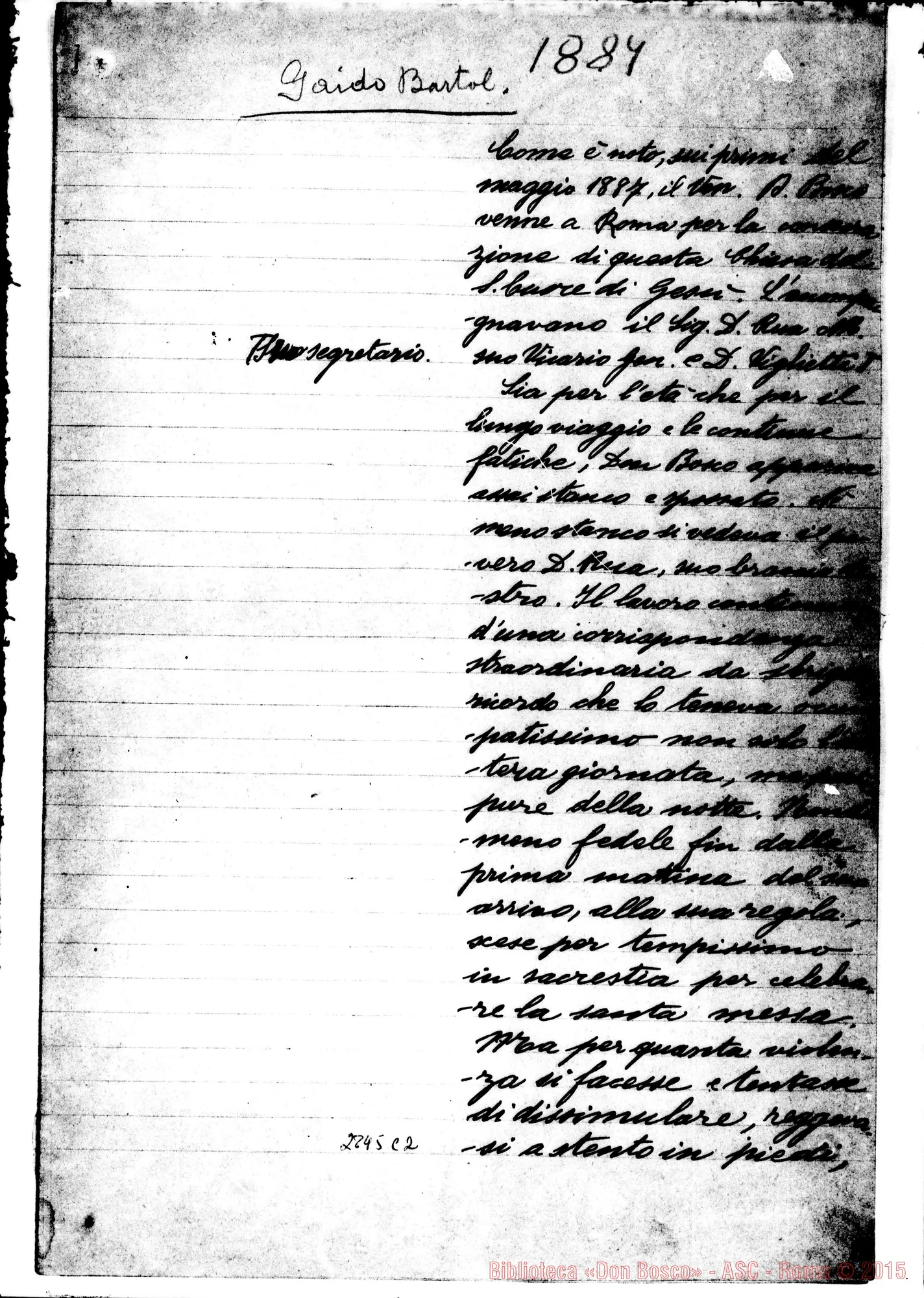 Fotogramma C 2 — Relazione sulla visita A Roma di D. Bosco E D. Rua. 1887