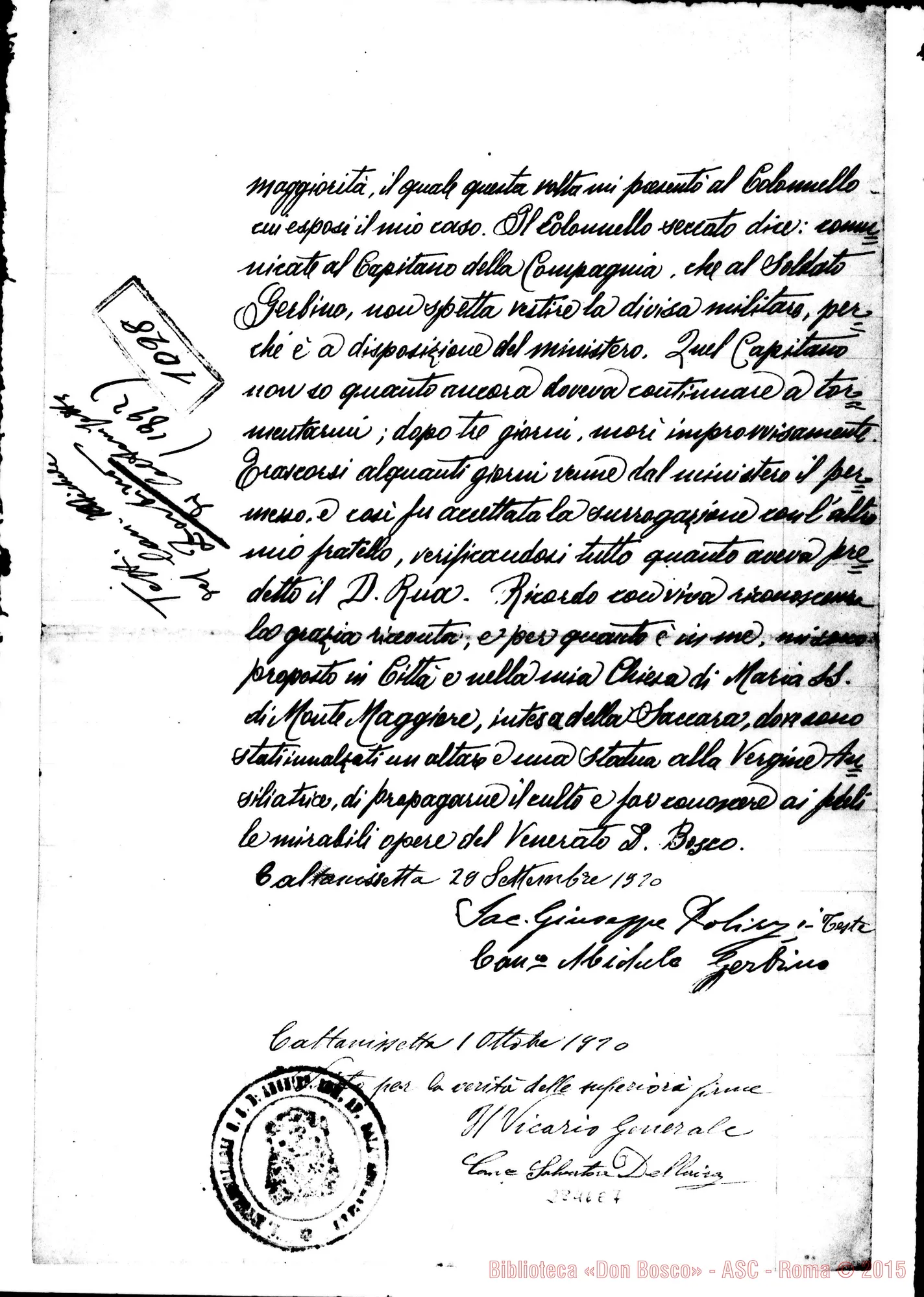 Fotogramma E 7 — Gerbino Michele, can.: Testimonianza. Caltanissetta, 1-10-1920