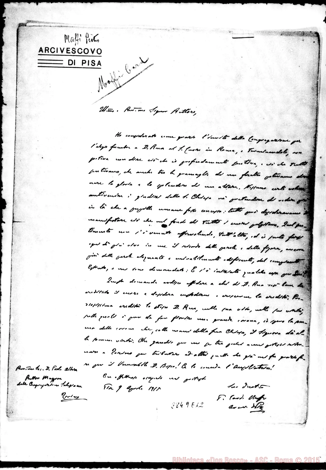 Fotogramma E 12 — Lettera A Rev.mo Rettore. Pisa, 9-08-1915