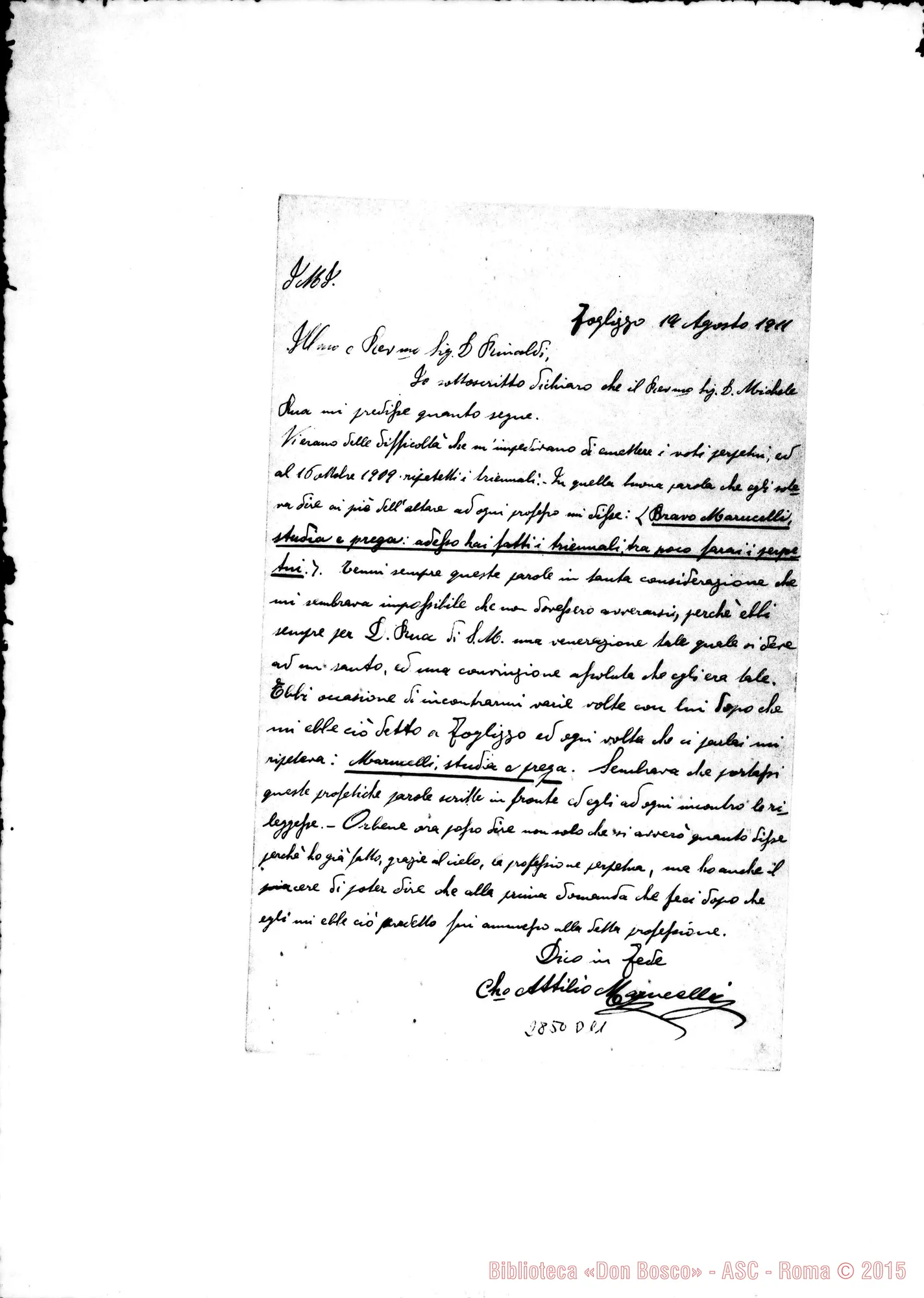 Fotogramma D 11 — Lettera A D. Rinaldi. Foglizzo, 19-08-1911