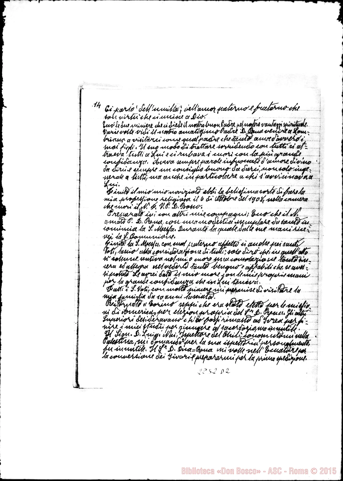 Fotogramma D 2 — Ortombina Paolo Maria, SDB: Lettera A D. Rinaldi: Ricordi di D. Rua