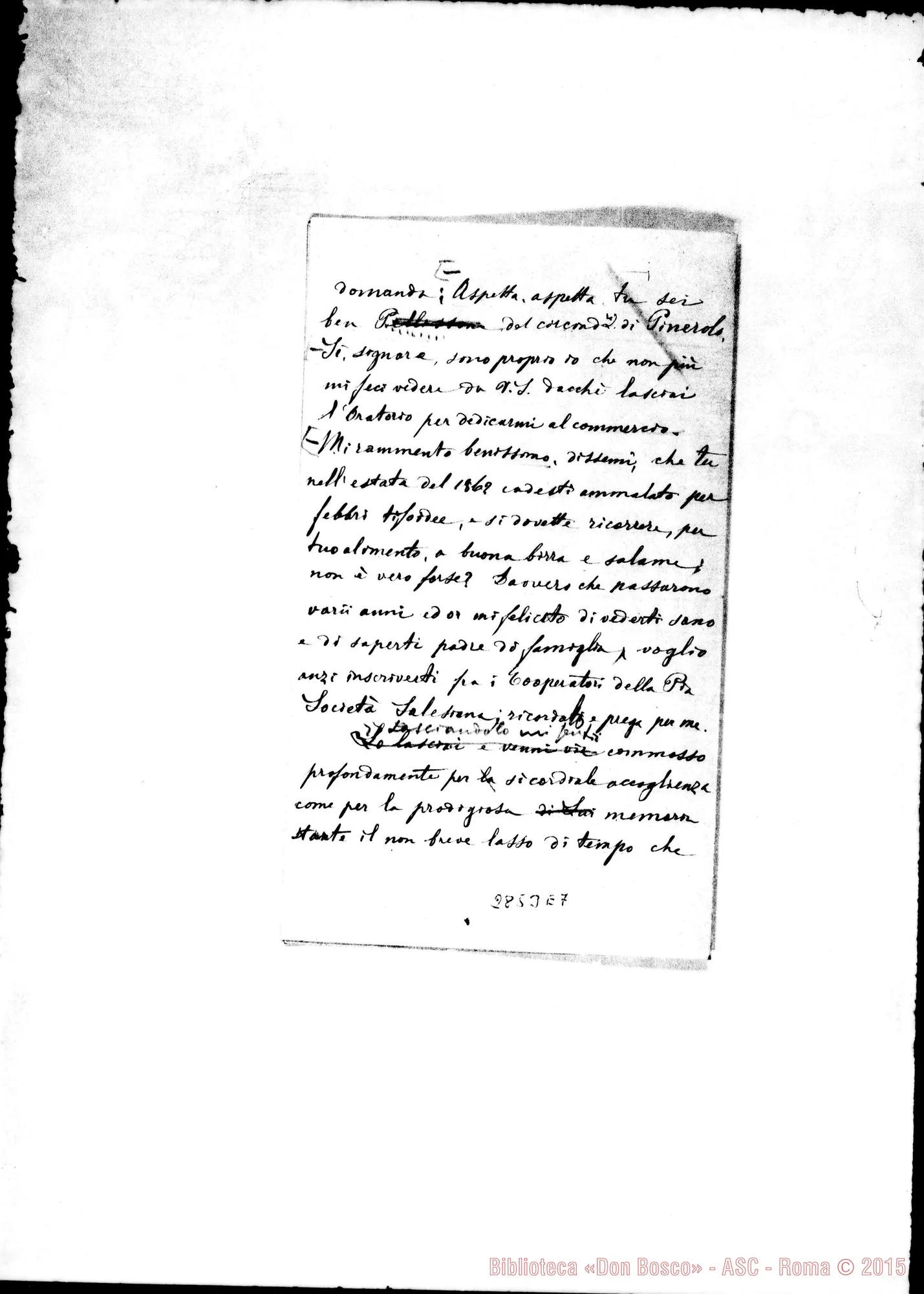Fotogramma E 7 — Pellisone Luigi, ex-allievo: Lettera A D. Rinaldi su D. Rua
