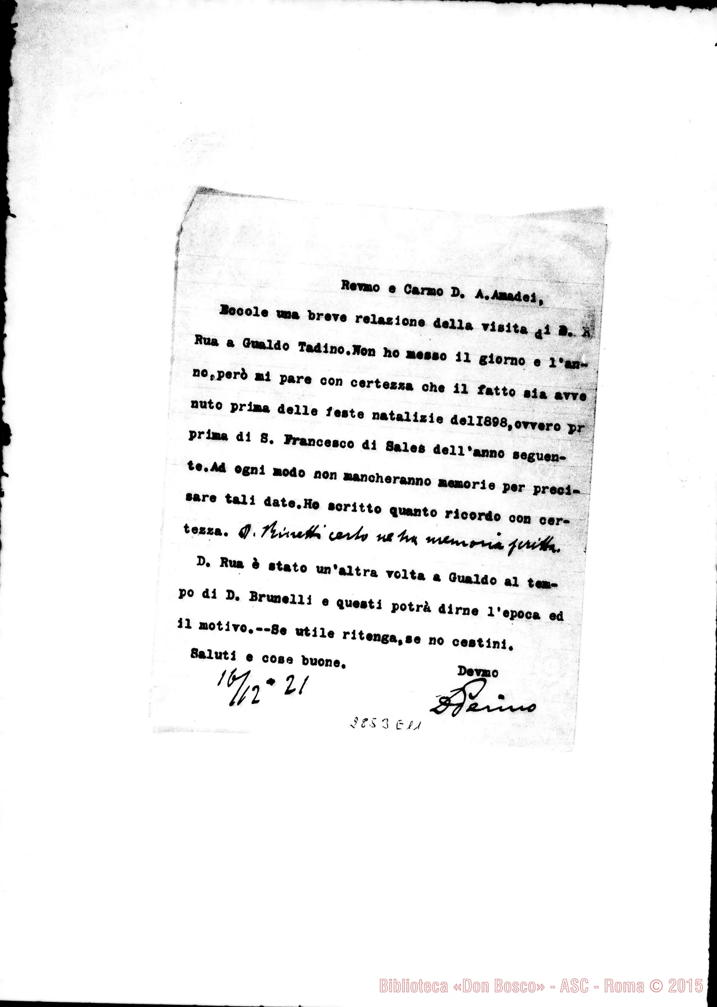 Fotogramma E 11 — Perino Luigi, SDB: Lettera A D. Amadei