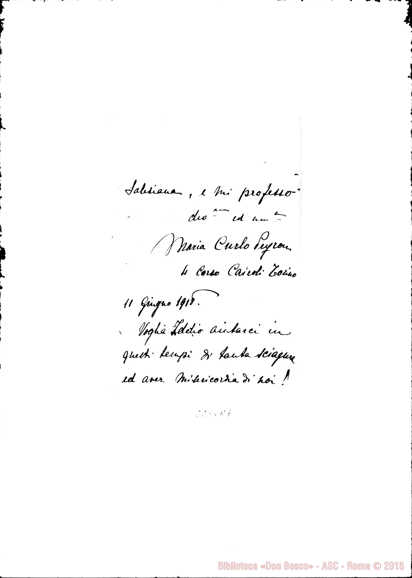 Fotogramma A 7 — Curio Peyron Maria: Lettera A D. Albera. 11-06-1918