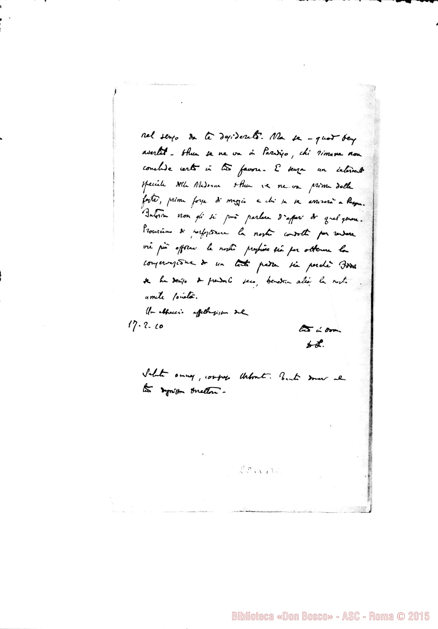 Fotogramma B 2 — Piscetta Luigi, SDB: Quattro lettere A D. Amadei con testimonianze su D. Rua