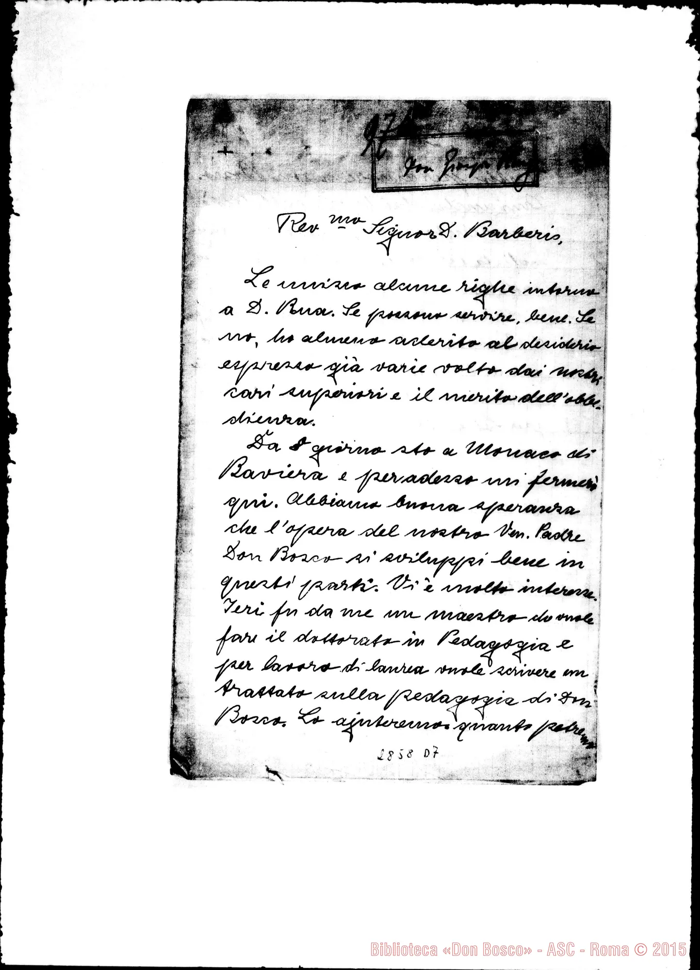 Fotogramma D 7 — Ring Giorgio, SDB: Lettera A D. Barberis. Acci, alcune righe su D. Rua