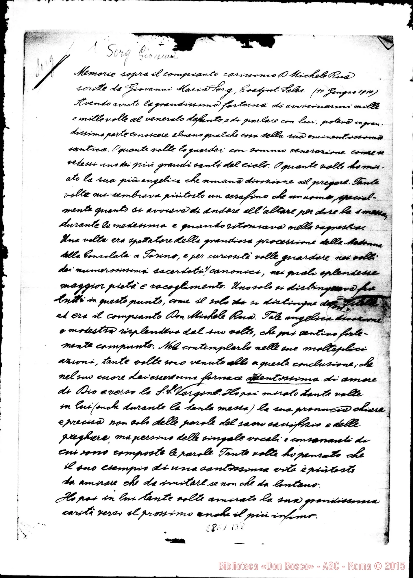 Fotogramma B 8 — Sorg Giovanni, coad. SDB: Memorie sopra il compianto E carissimo D. Michele Rua