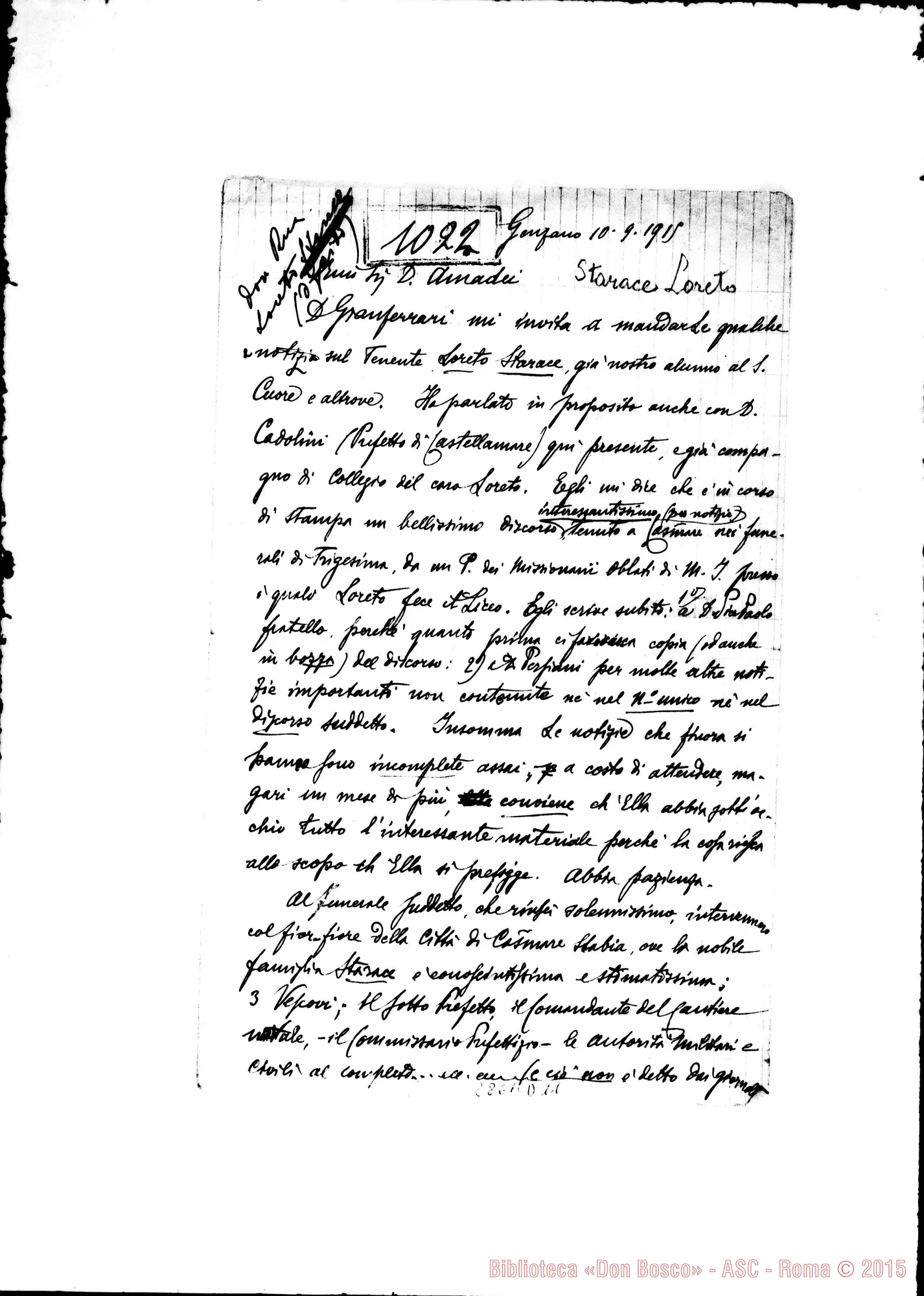 Fotogramma D 11 — Starace Loreto, ex-allievo: Notizie sul tenente Starace