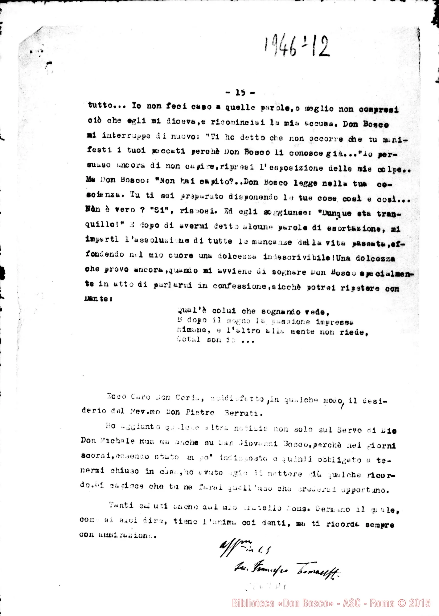 Fotogramma D 7 — Tomasetti Francesco, SDB: Lettera A D. Ceria, su D. Rua