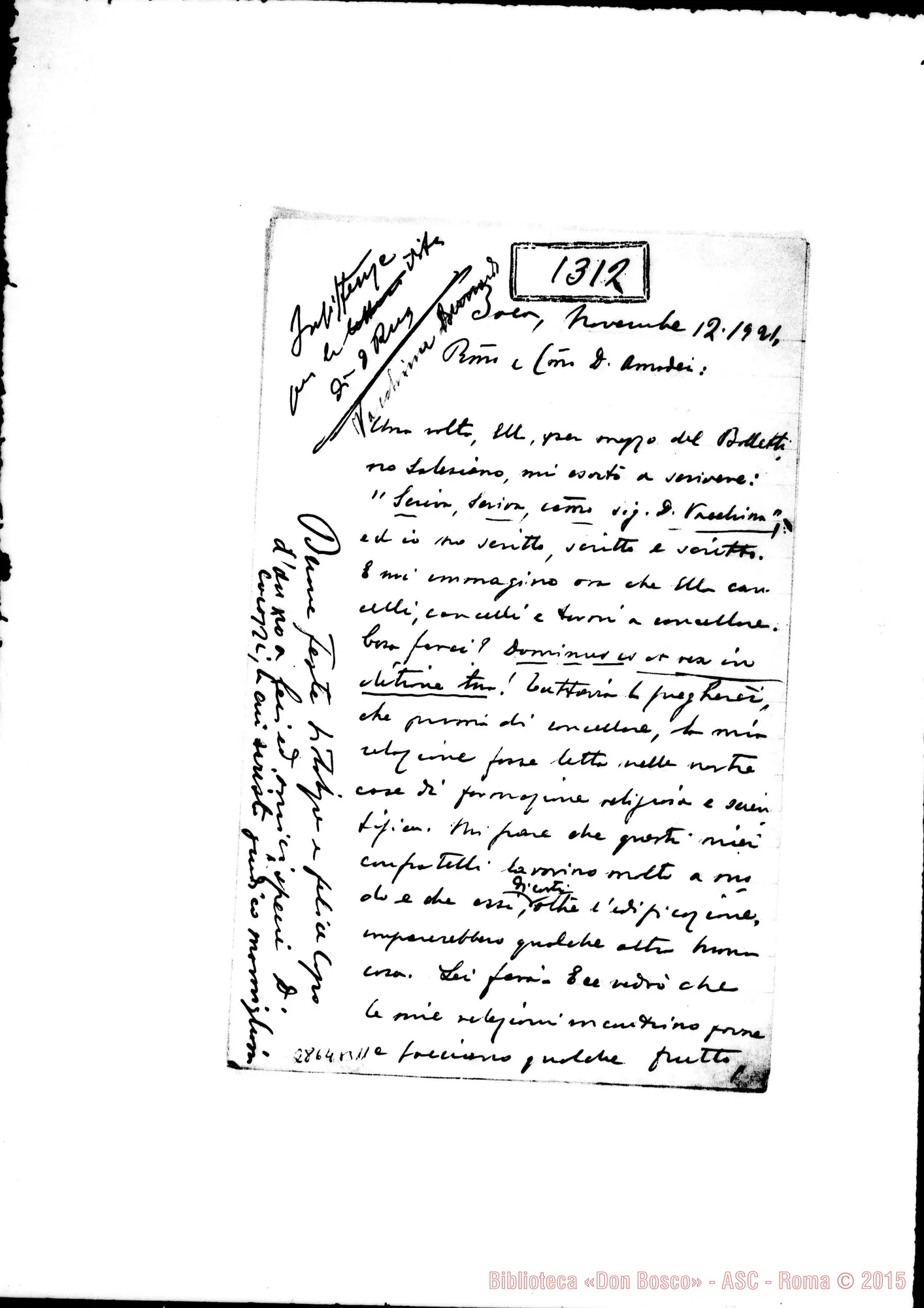 Fotogramma B 11 — Vacchina Bernardo, SDB: Lettera A D. Amadei. Boca, 12-11-1921