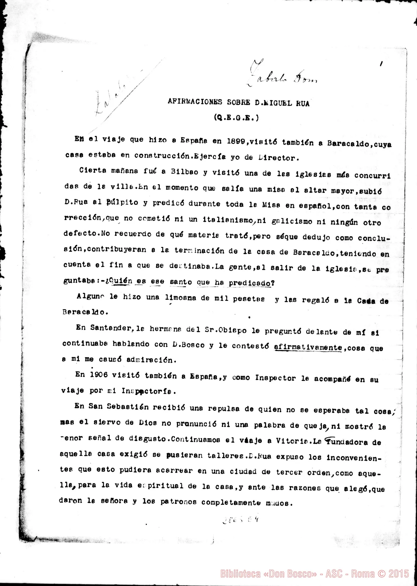 Fotogramma E 4 — «Afirmaciones sobre Don Miguel Rua»