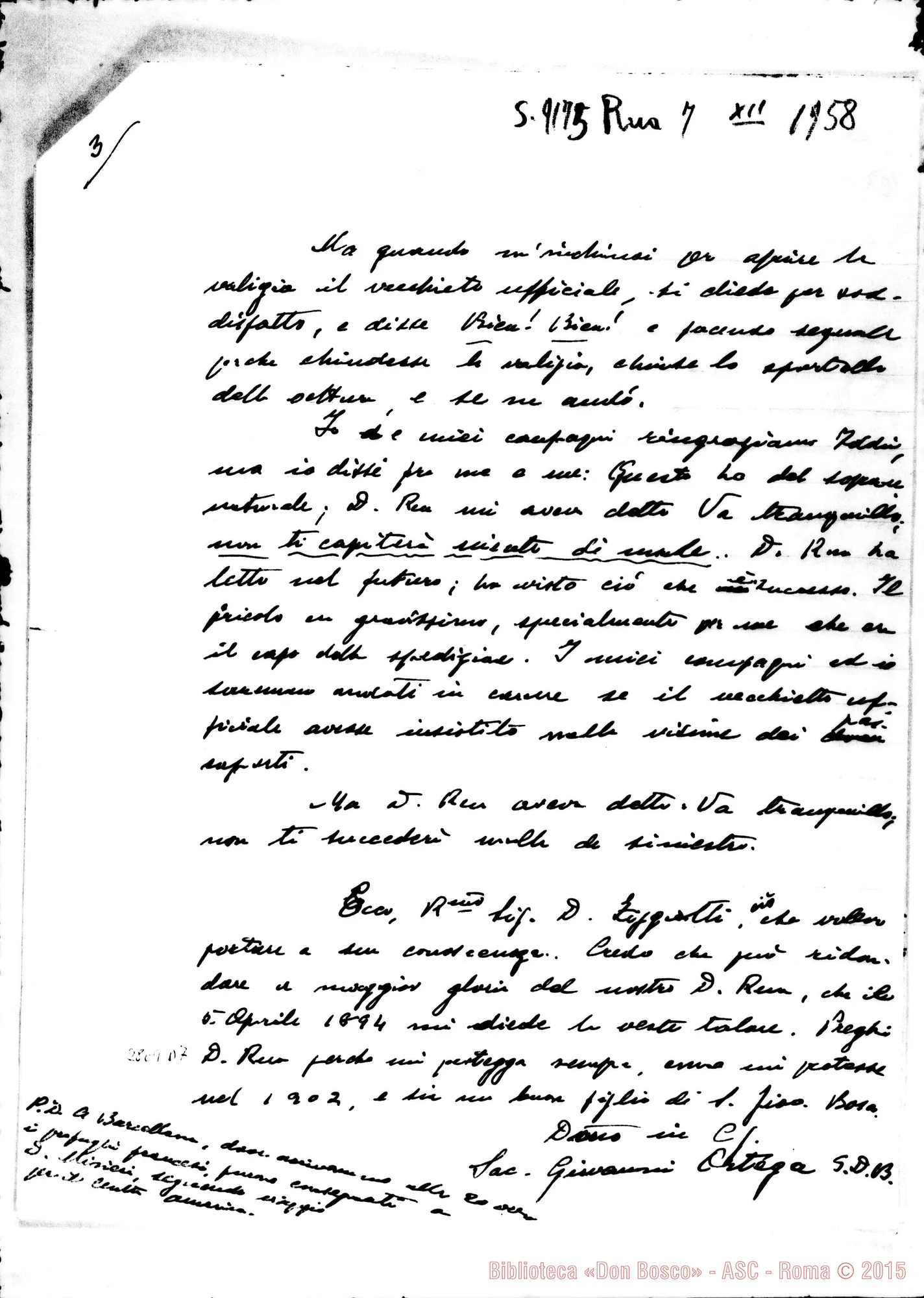 Fotogramma D 7 — Ortega Giovanni, SDB: «Non temere, va’ pure, E non ti capiterà niente di sinistro»