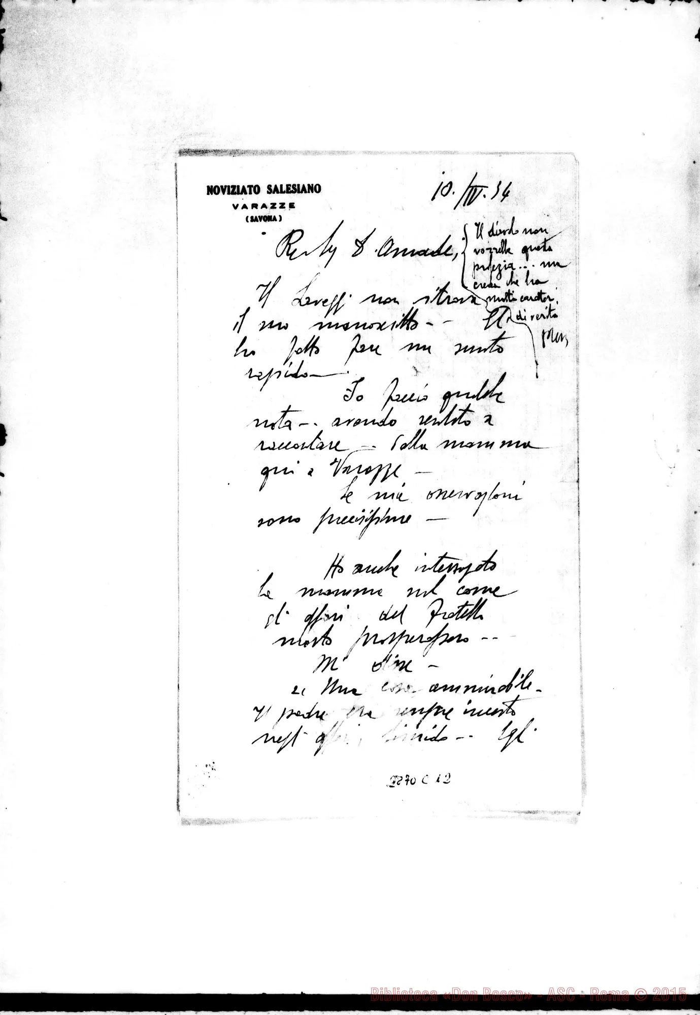 Fotogramma C 12 — Luigi Terrone A D. Amadei: Lettera