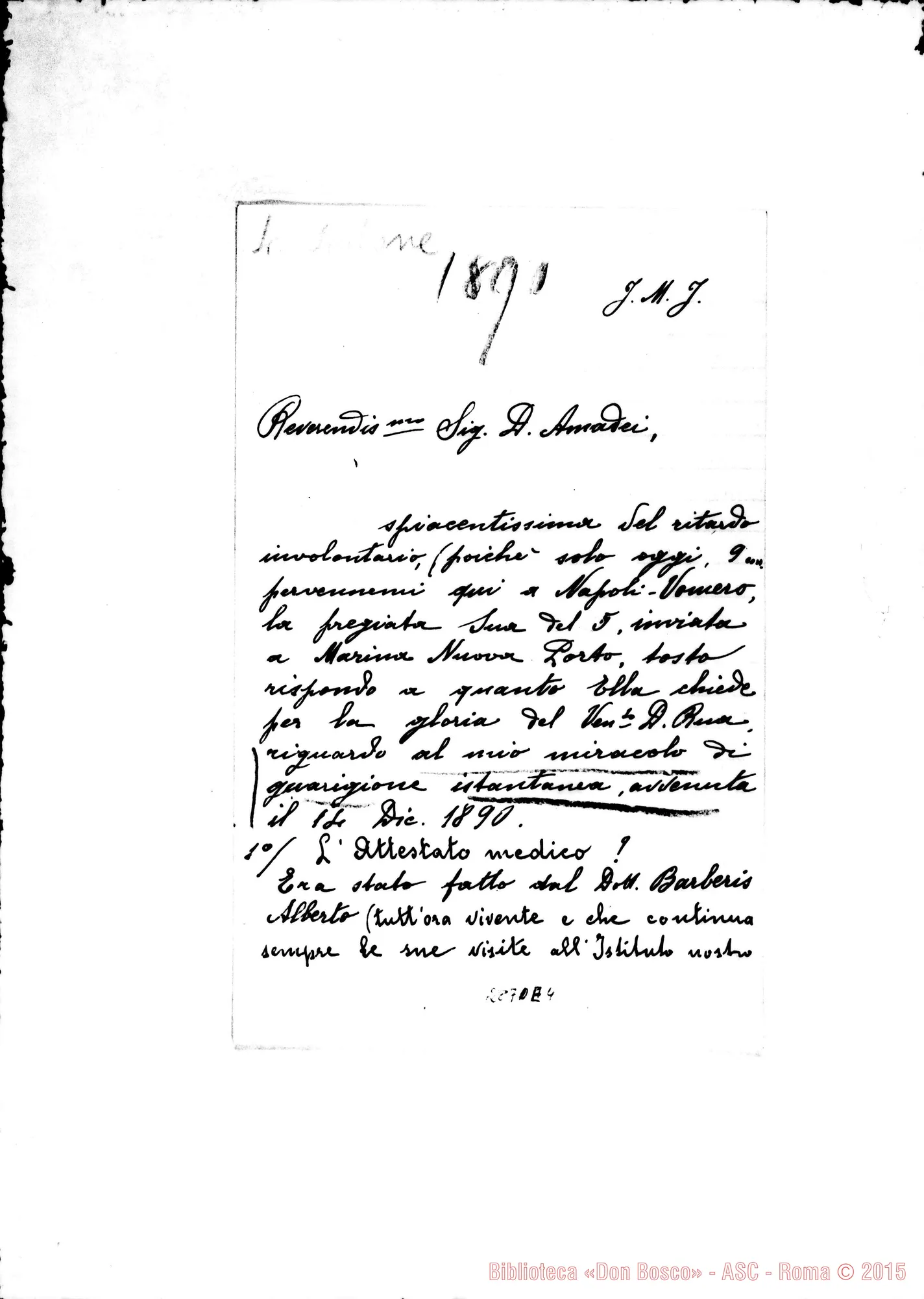 Fotogramma E 4 — Lettera di Sr. Sorbone A D. Amadei nel 1929