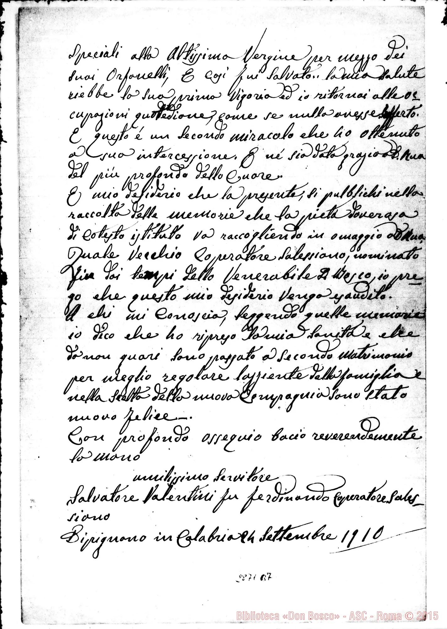 Fotogramma B 7 — Valentini Salvatore: Parecchie grazie ottenute da D. Rua