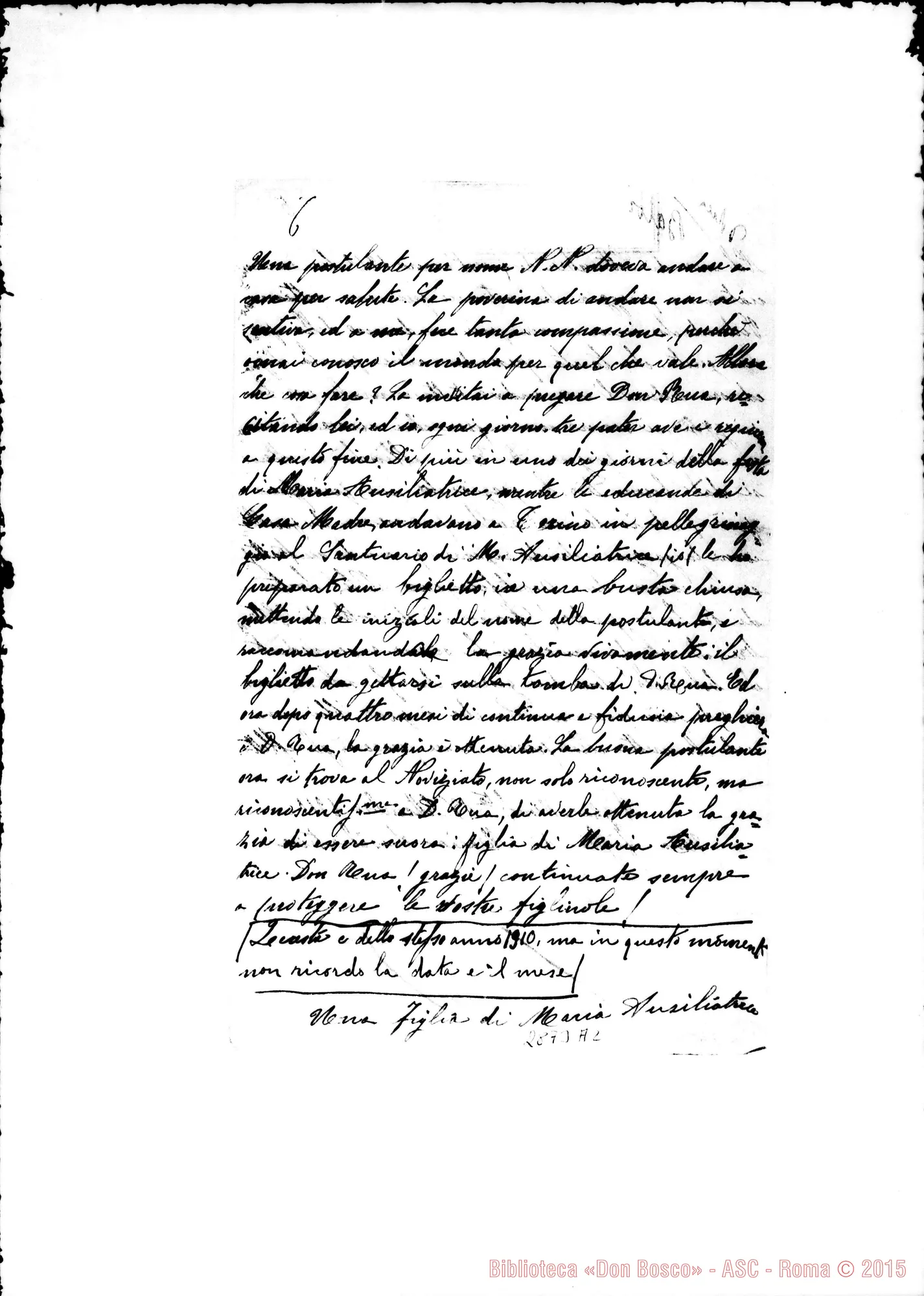Fotogramma A 2 — Balbi Francesca, FMA: Relazione di parecchie grazie. Nizza Monf.