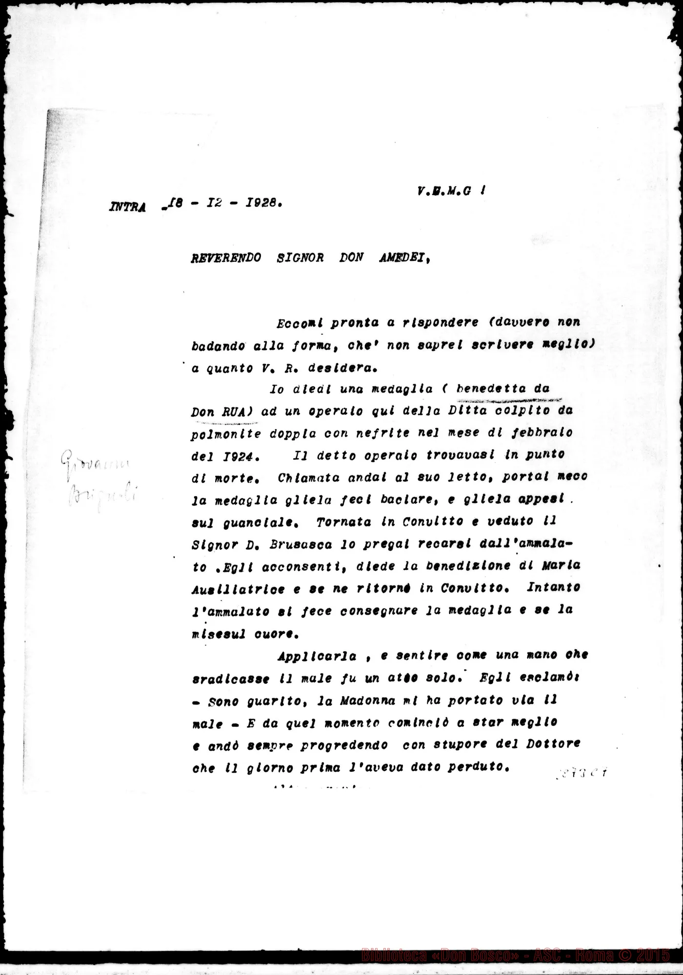 Fotogramma C 7 — Brignoli Giovanni: Guarito di polmonite doppia E nefrite.Intra