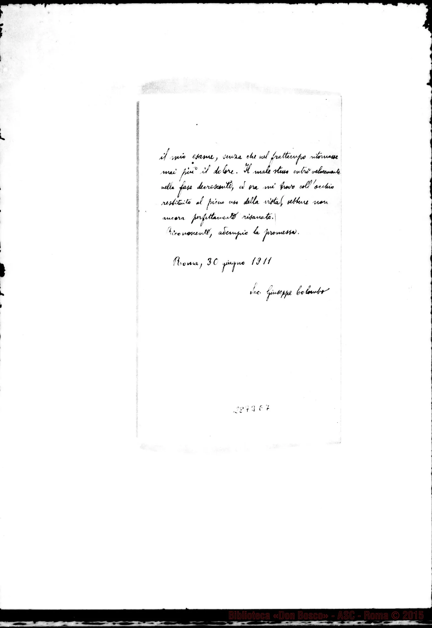 Fotogramma E 7 — Colombo Giuseppe, SDB: Una cheratite gli tolse l’uso dell’occhio. Roma