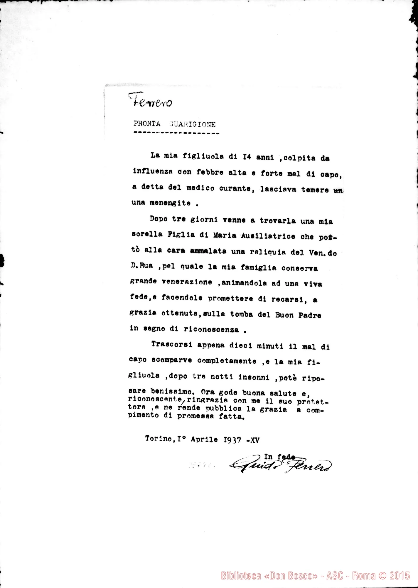 Fotogramma E 7 — Ferrerò Guido: Pronta guarigione. Torino