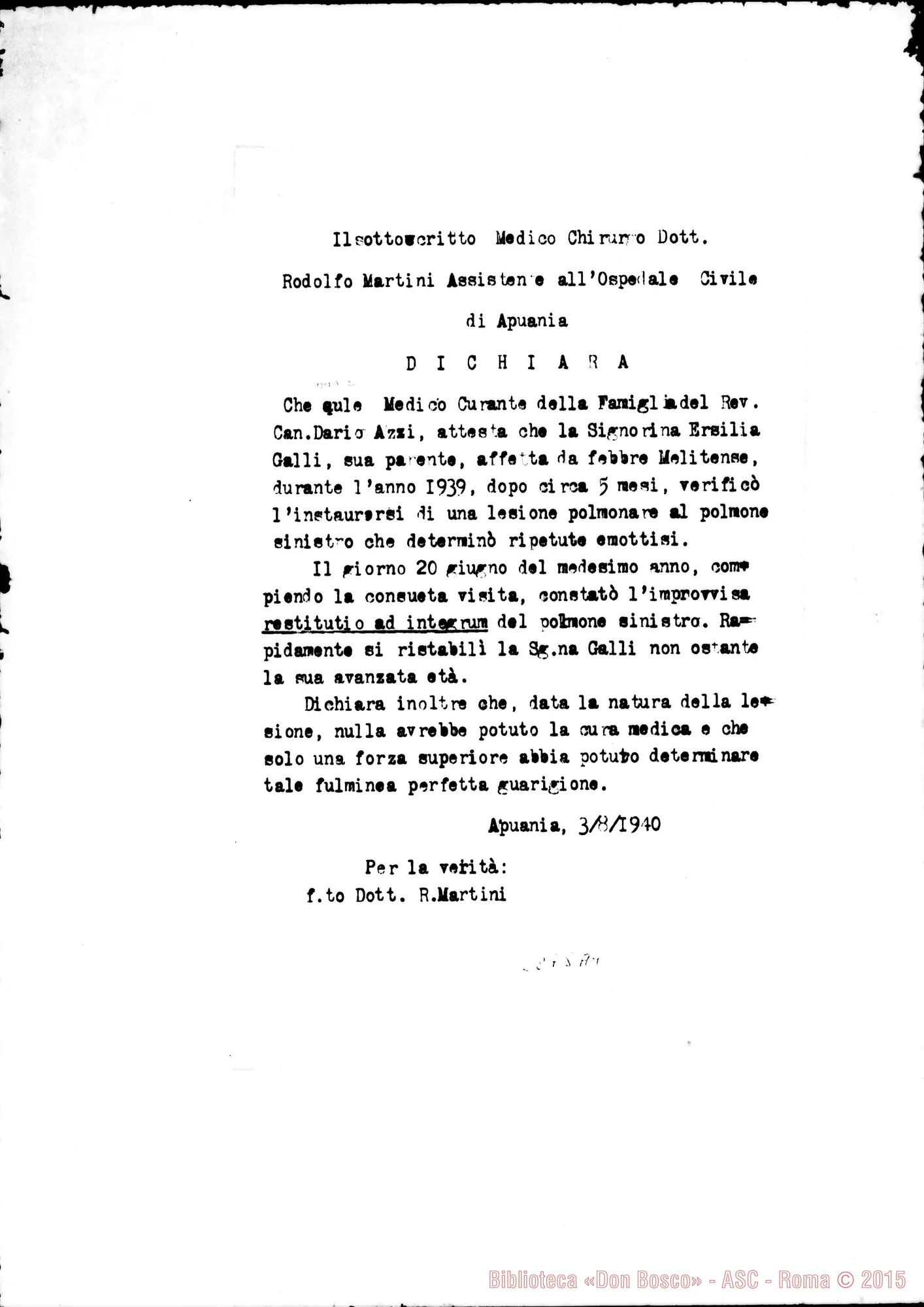 Fotogramma A 7 — Dichiarazione del Dott. Martini. Apuania