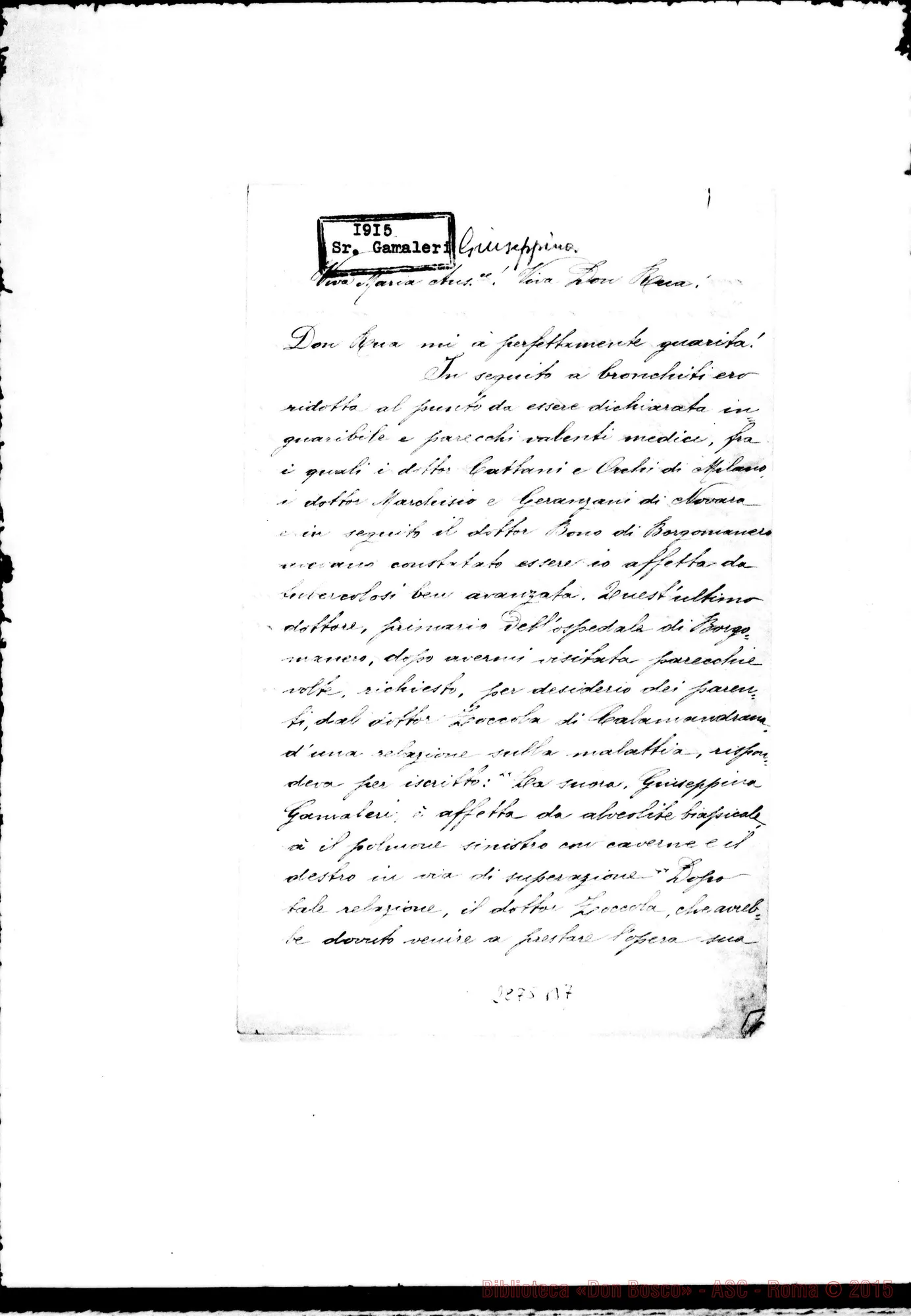 Fotogramma B 7 — Gamaleri Giuseppina, FMA: Il dottore: «Ormai non c’è più nulla da fare». Nizza Monf.