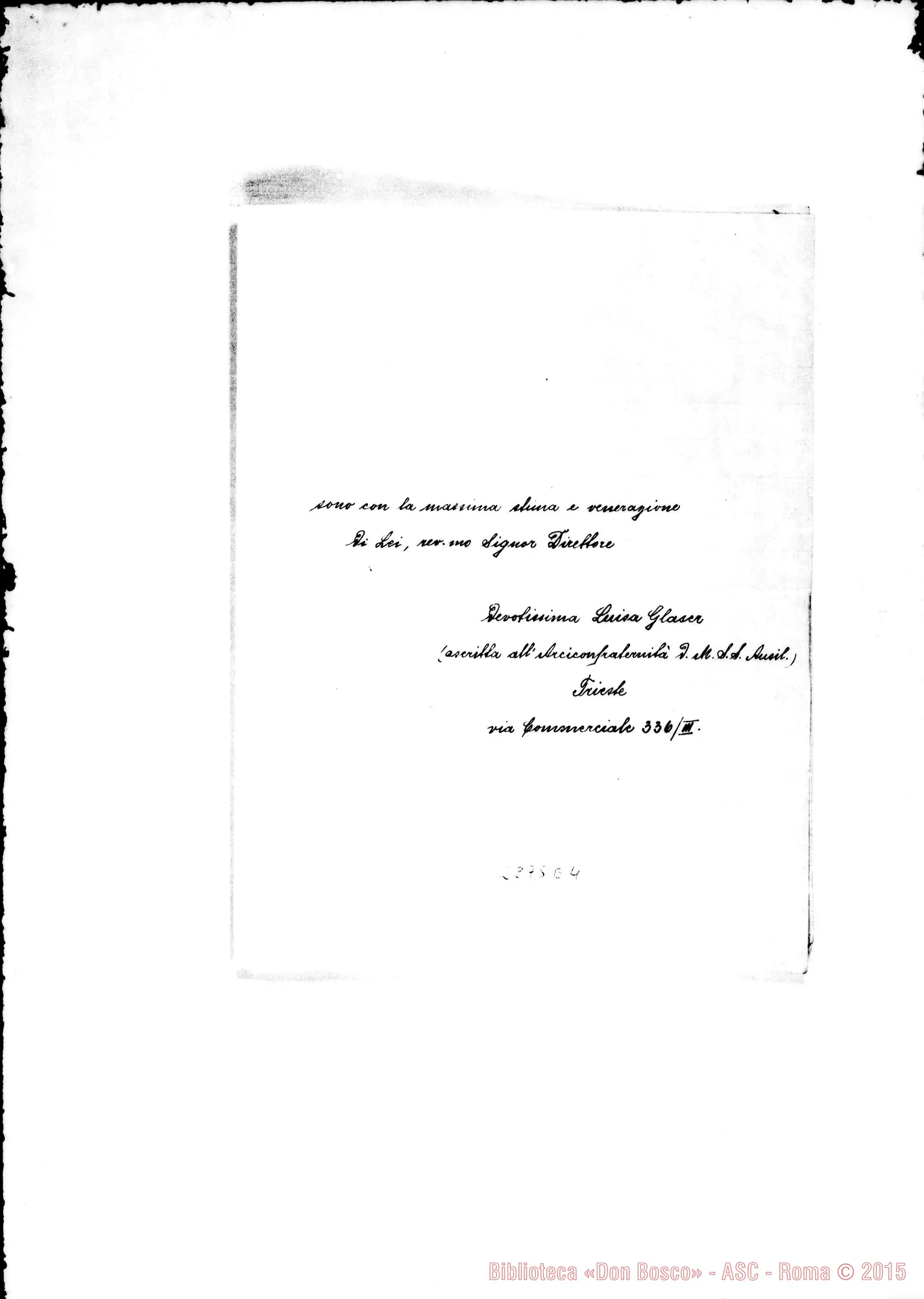 Fotogramma E 4 — Glaser Luisa: chiedono reliquie di D. Rua. Trieste