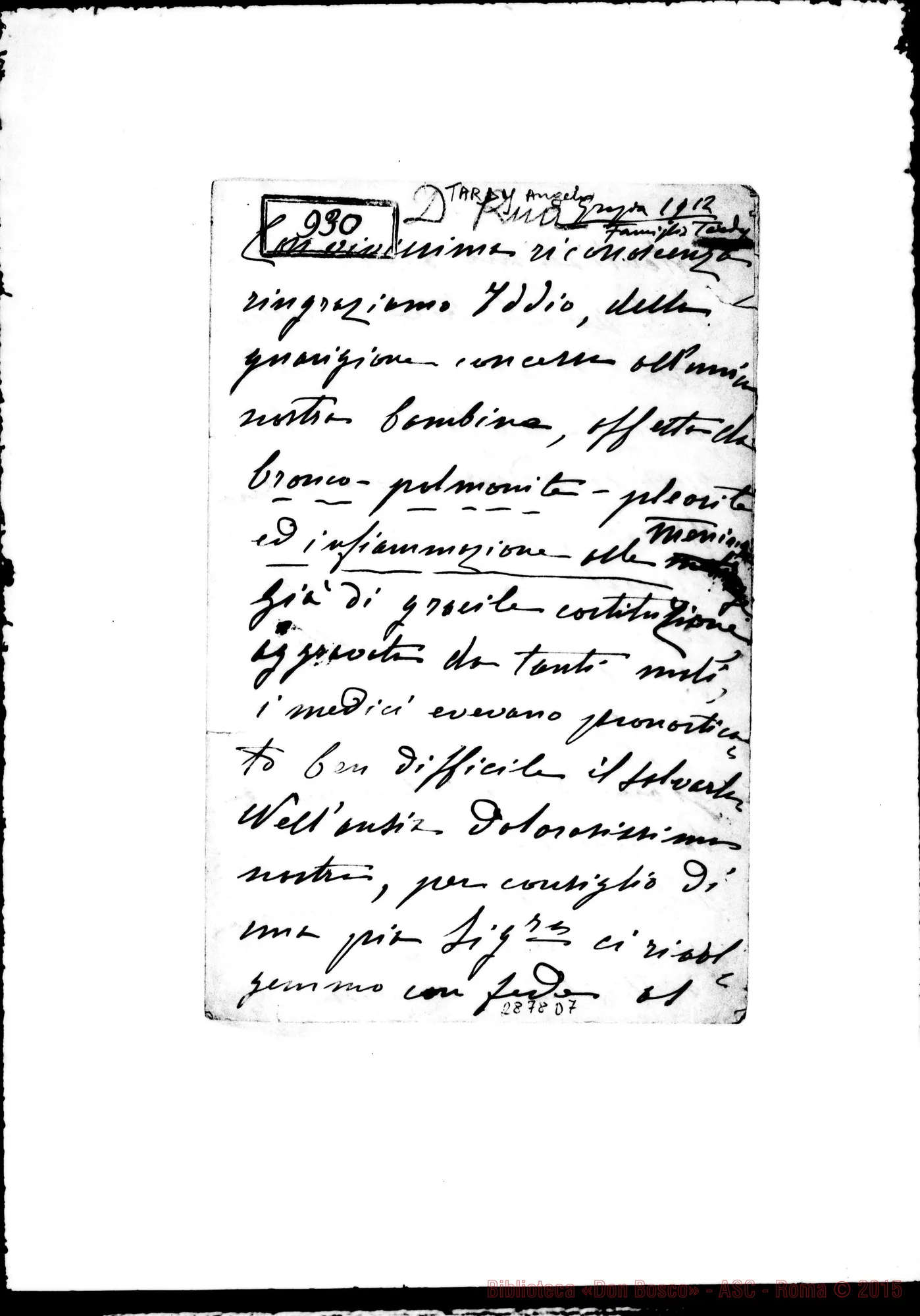 Fotogramma D 7 — Tardy, coniugi: Broncopolmonite E infiammazione delle meningi. Torino