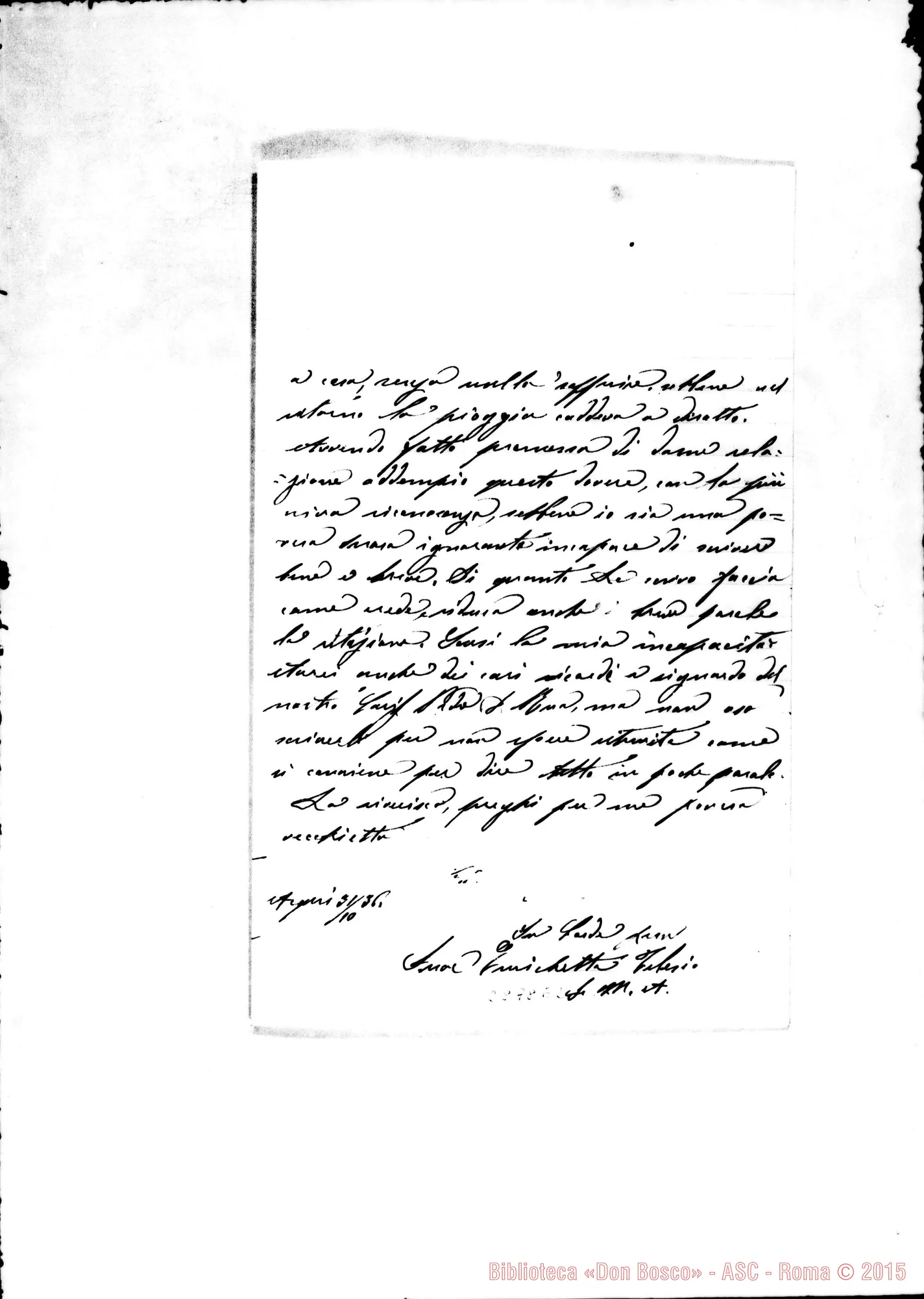 Fotogramma E 2 — Telesio Enrichetta, FMA: Ristabilita invocando D. Rua. Acqui
