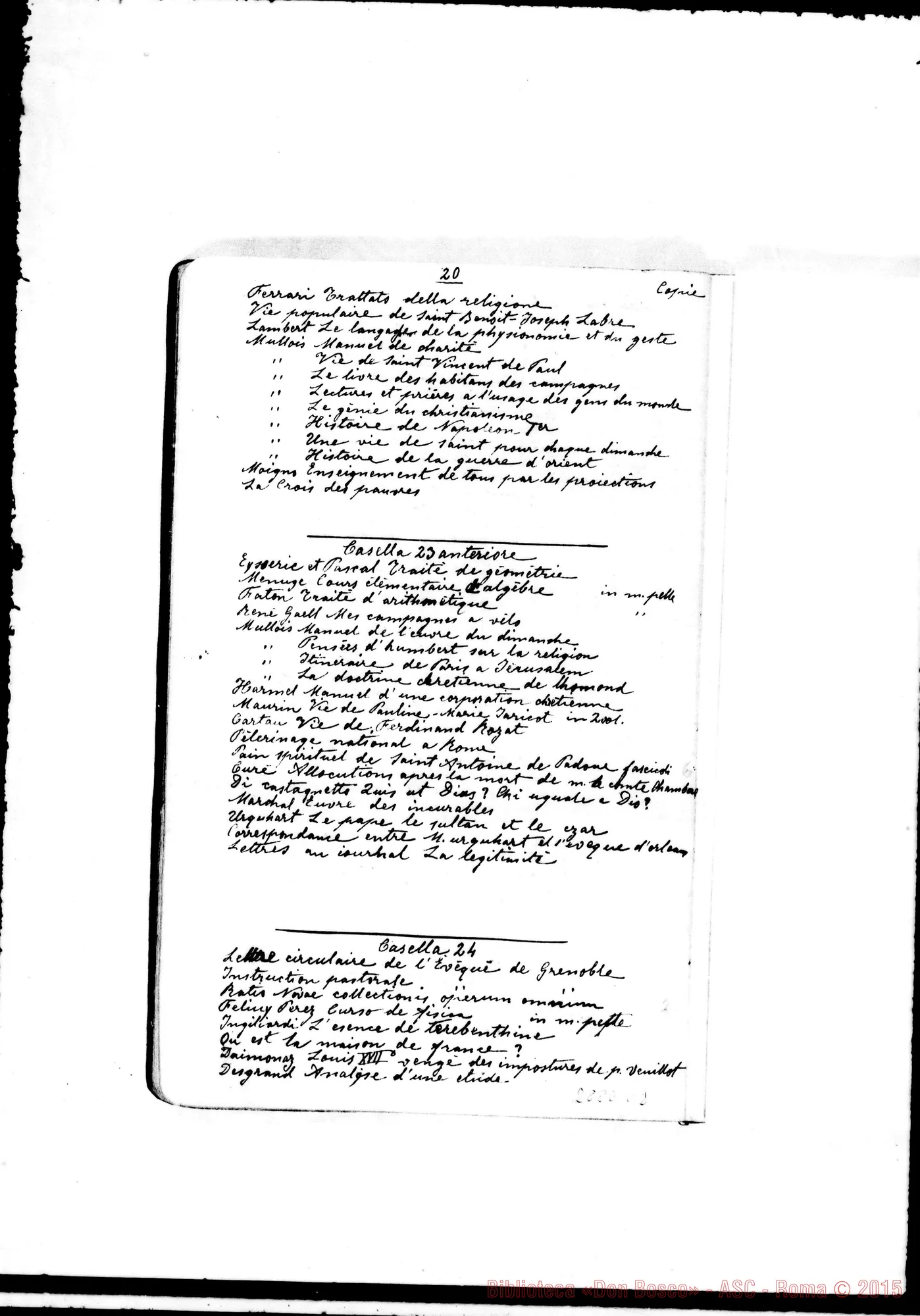 Fotogramma C 2 — Carte appartenenti A Don Michele Rua: Biblioteca del Sig. D. Rua