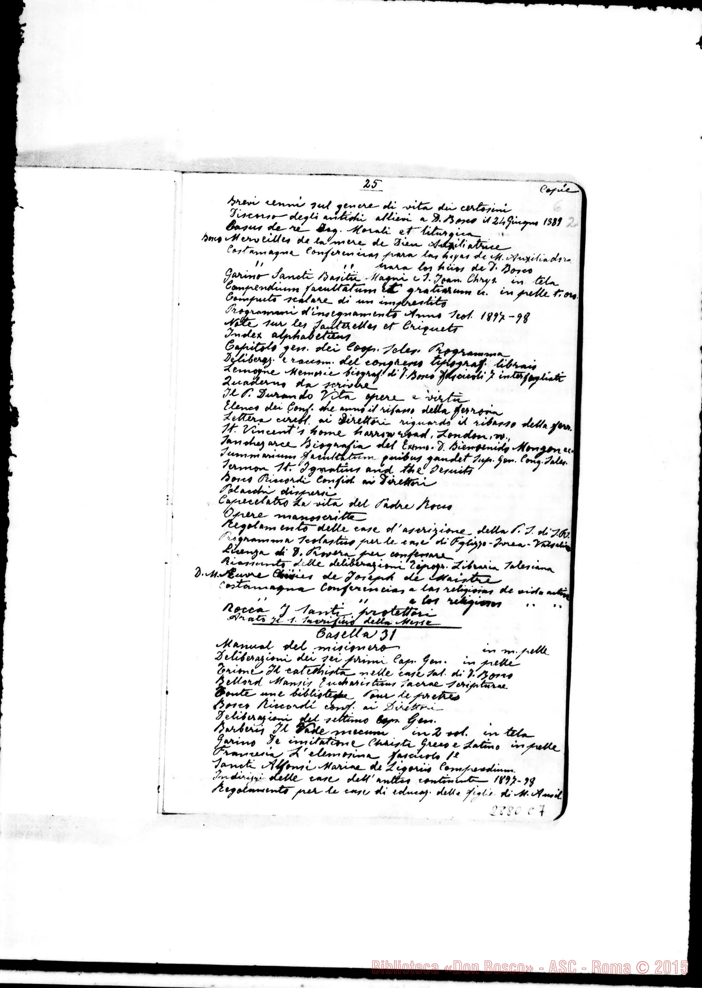 Fotogramma C 7 — Carte appartenenti A Don Michele Rua: Biblioteca del Sig. D. Rua