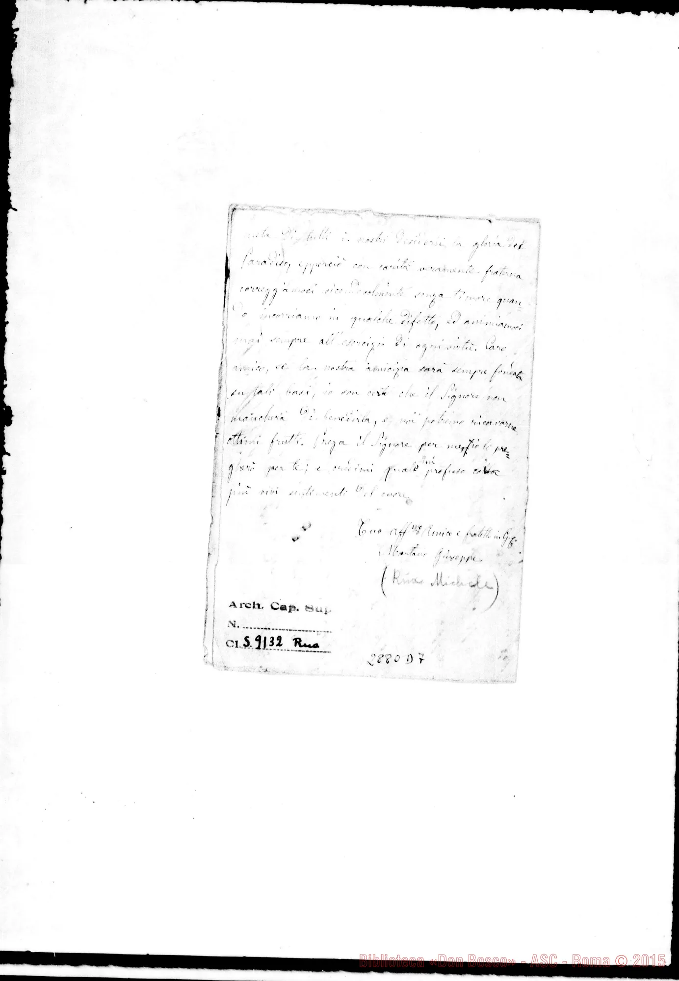 Fotogramma D 7 — Lettera di D. Rua A carissimo fratello. Firma con il nome di «Martano Giuseppe»