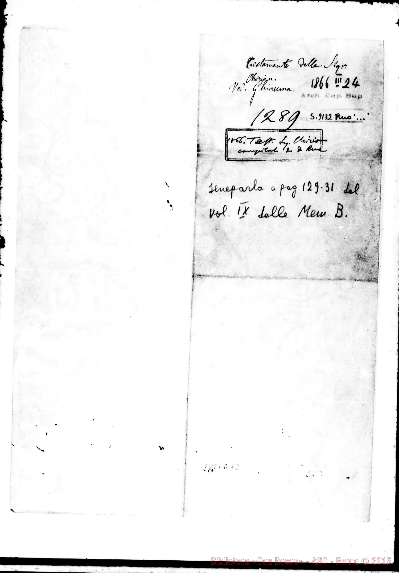 Fotogramma D 12 — Testamento intestato A D. Rua