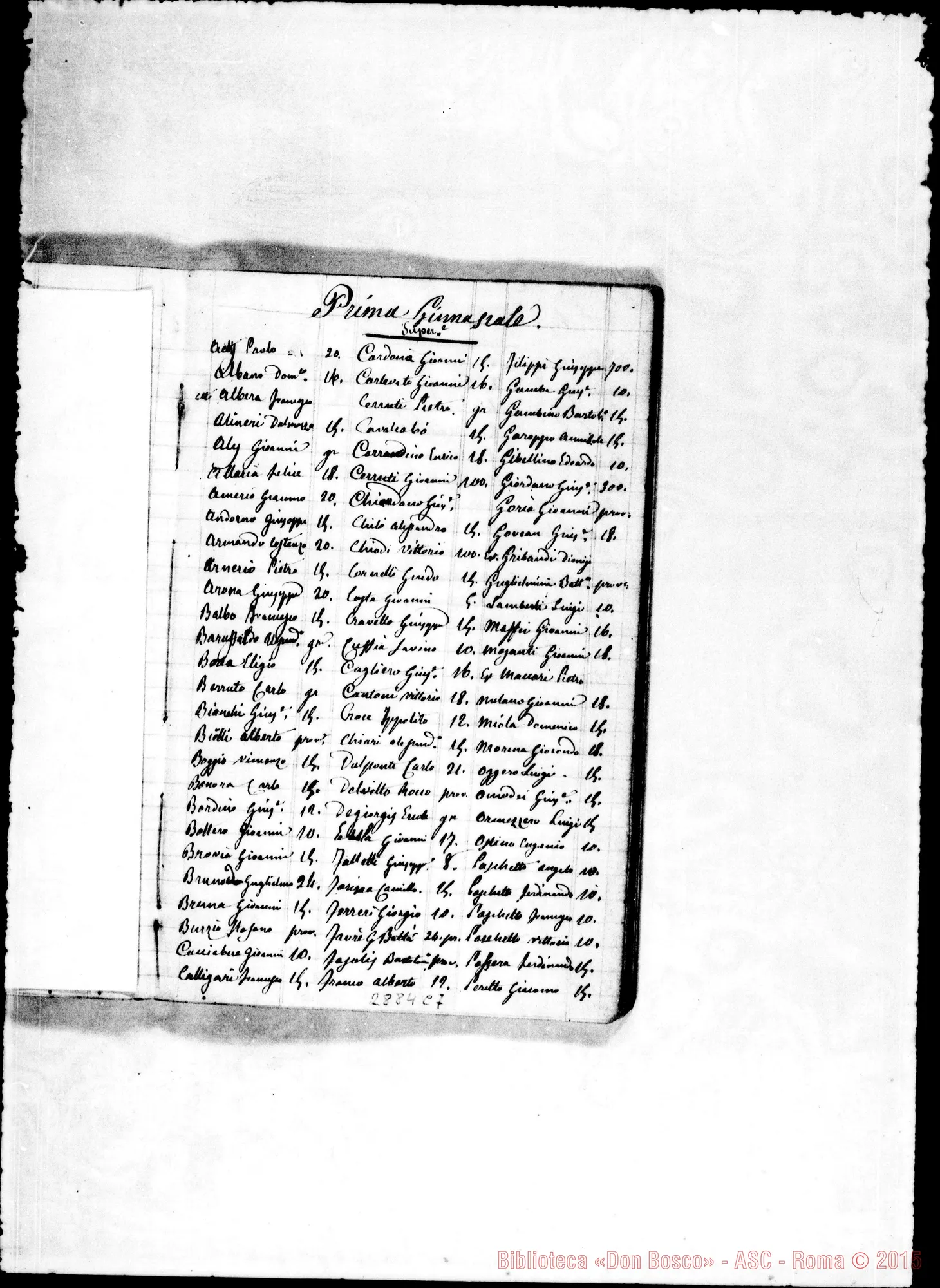 Fotogramma C 7 — di Salesiani, insegnanti, filosofi, teologi, alunni nelle diverse classi, negli anni 1872-73 E 1873-74, con note ms. di D. Rua