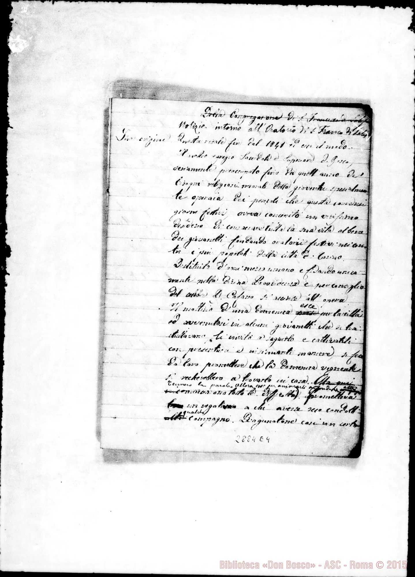 Fotogramma E 4 — Cronaca intorno all’Oratorio di S. Francesco di Sales. Ms. con correz. di D. Rua