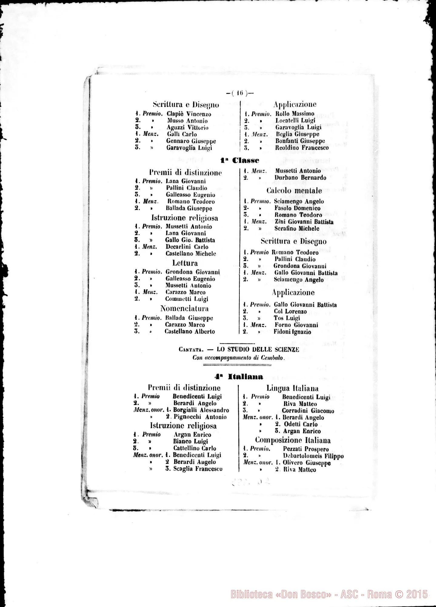 Fotogramma D 2 — Voti E premi agli alunni delle Scuole di Torino. Stampato. Michele Rua risulta premiato parecchie volte. Stampato, 20-08-1851