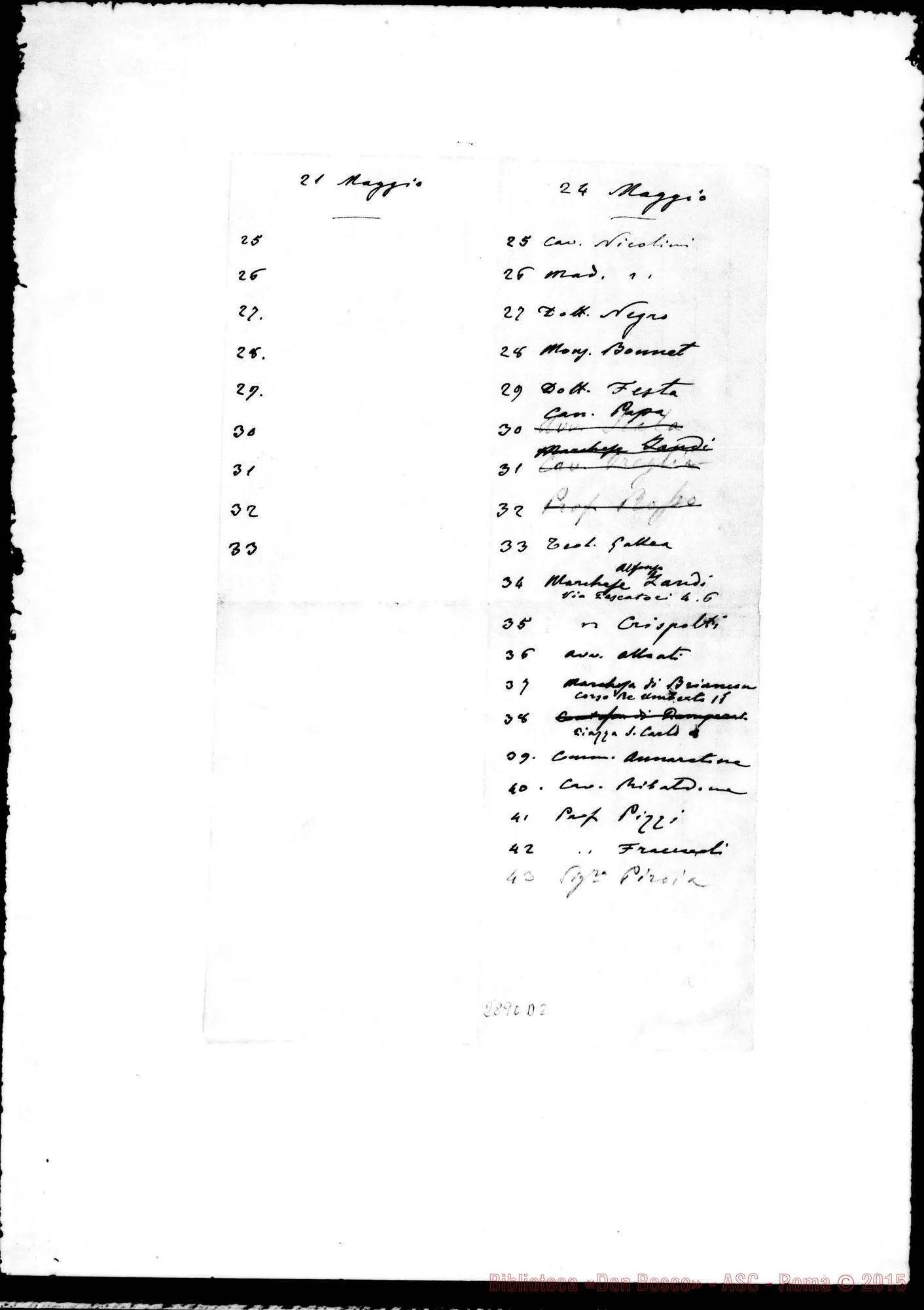 Fotogramma D 2 — Inviti A pranzo nelle feste di S. Francesco di Sales, Maria Ausiliatrice, S. Luigi E S. Giovanni, s.d.. Pochi autogr. Rua
